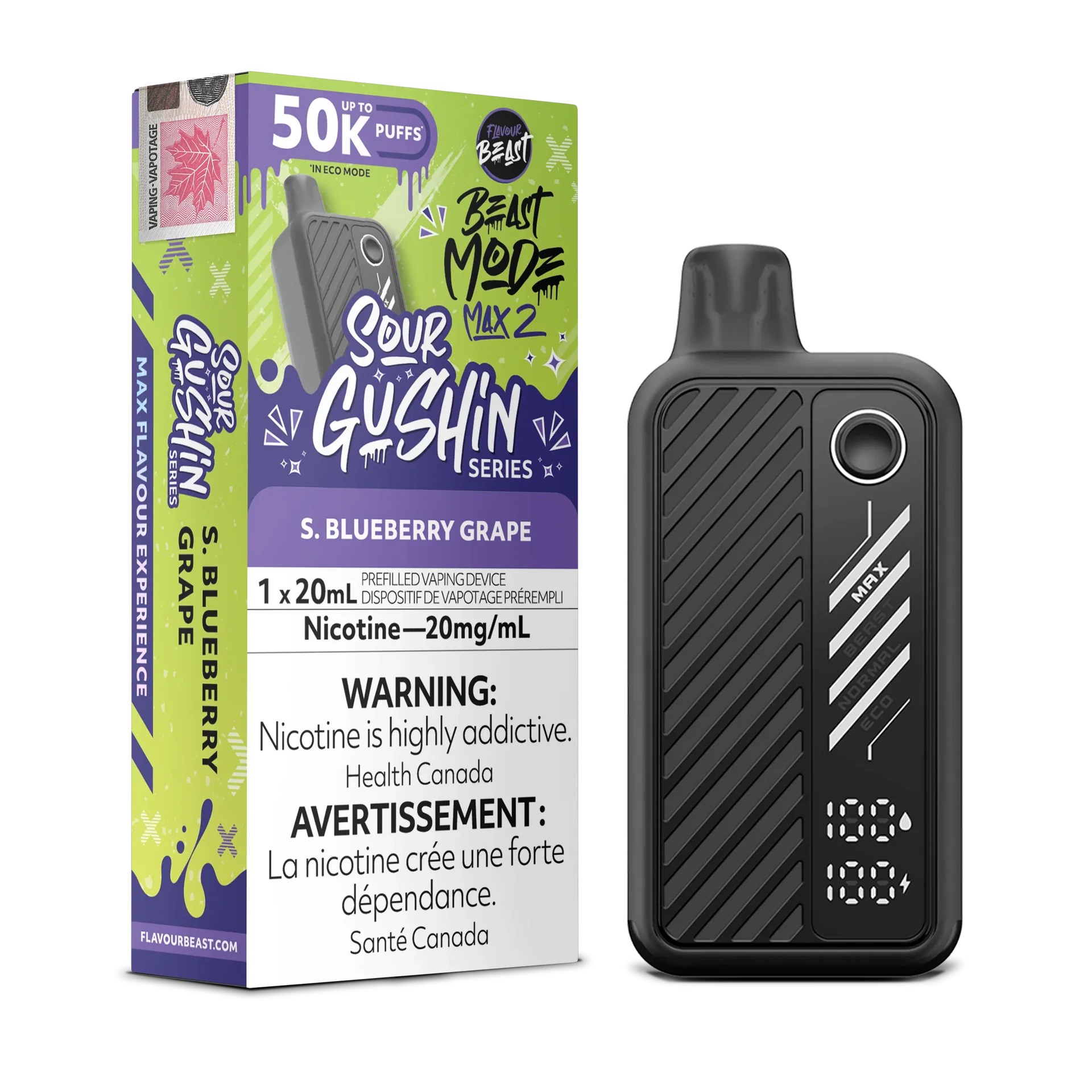 Sour Gushin S. Blueberry Grape Flavour Beast Mode Max 2 - Disposable 50K by FLAVOUR BEAST