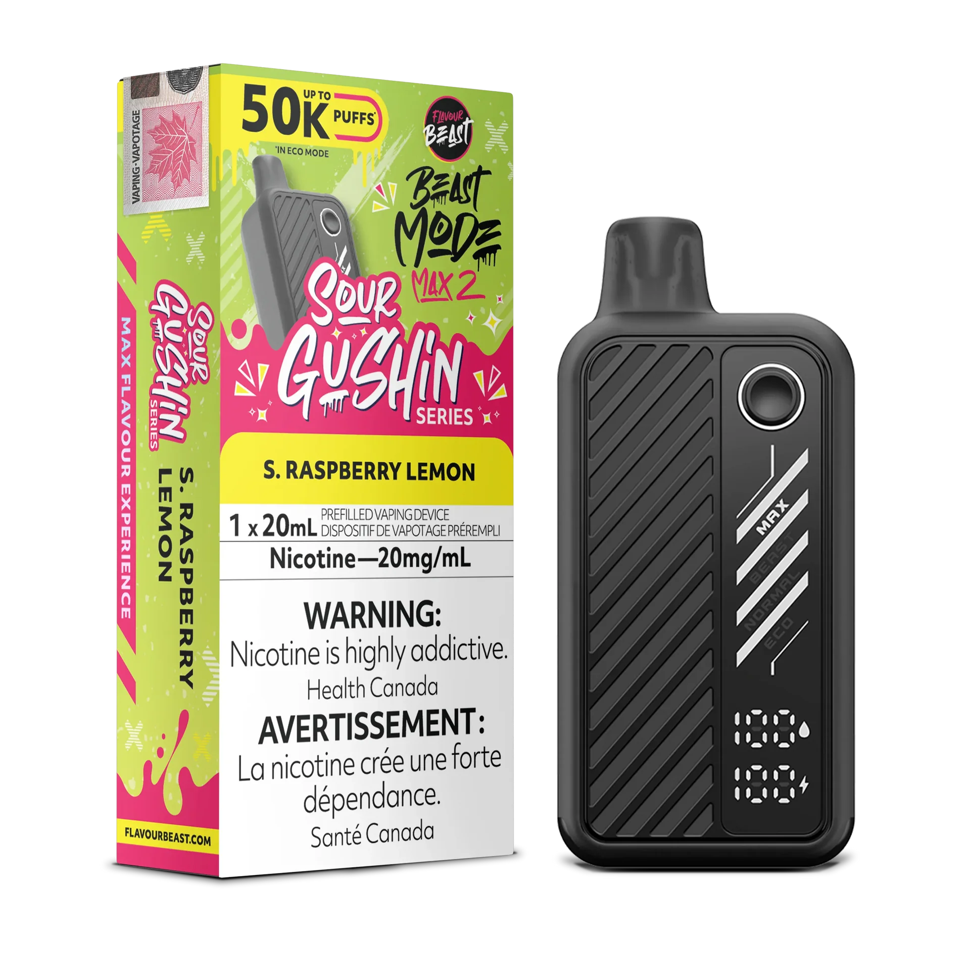 Sour Gushin S. Raspberry Lemon Flavour Beast Mode Max 2 - Disposable 50K by FLAVOUR BEAST — view 2