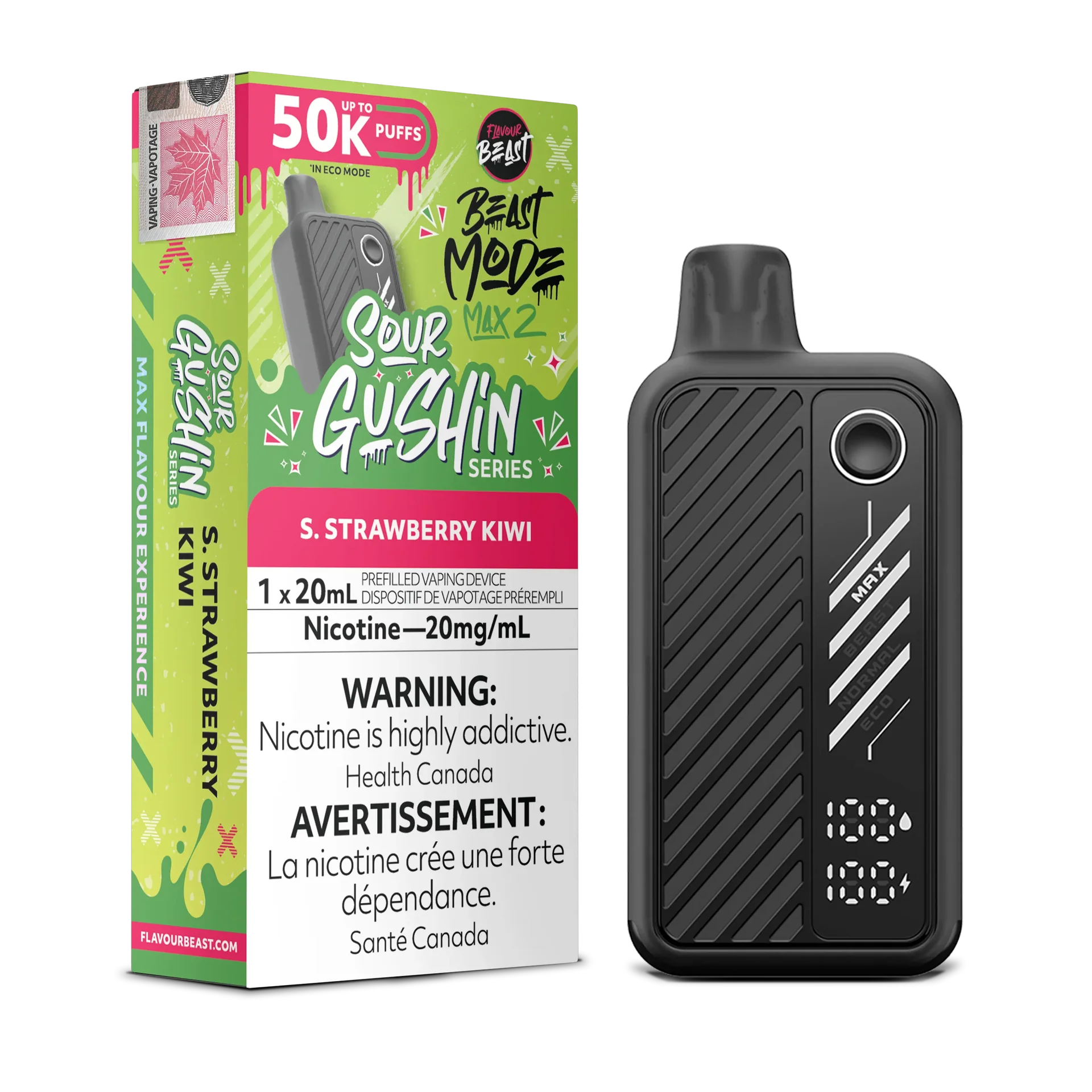 Sour Gushin S. Strawberry Kiwi Flavour Beast Mode Max 2 - Disposable 50K by FLAVOUR BEAST