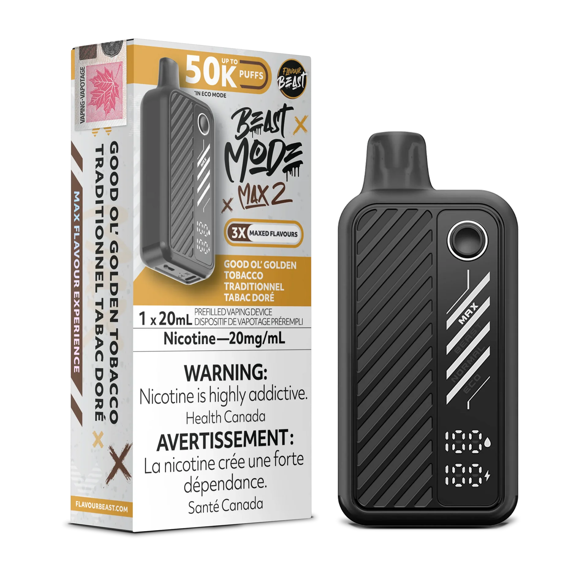 Good Ol' Golden Tobacco Flavour Beast Mode Max 2 - Disposable 50K by FLAVOUR BEAST