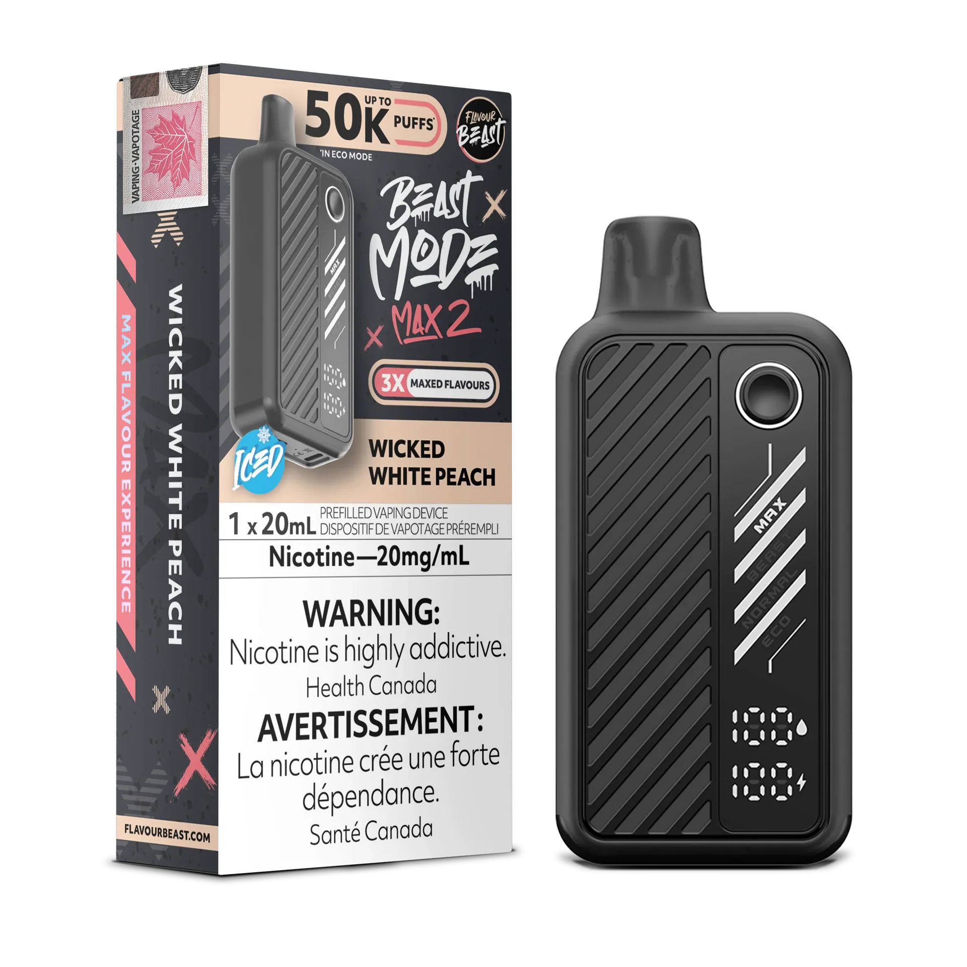 Wicked White Peach Flavour Beast Mode Max 2 - Disposable 50K by FLAVOUR BEAST