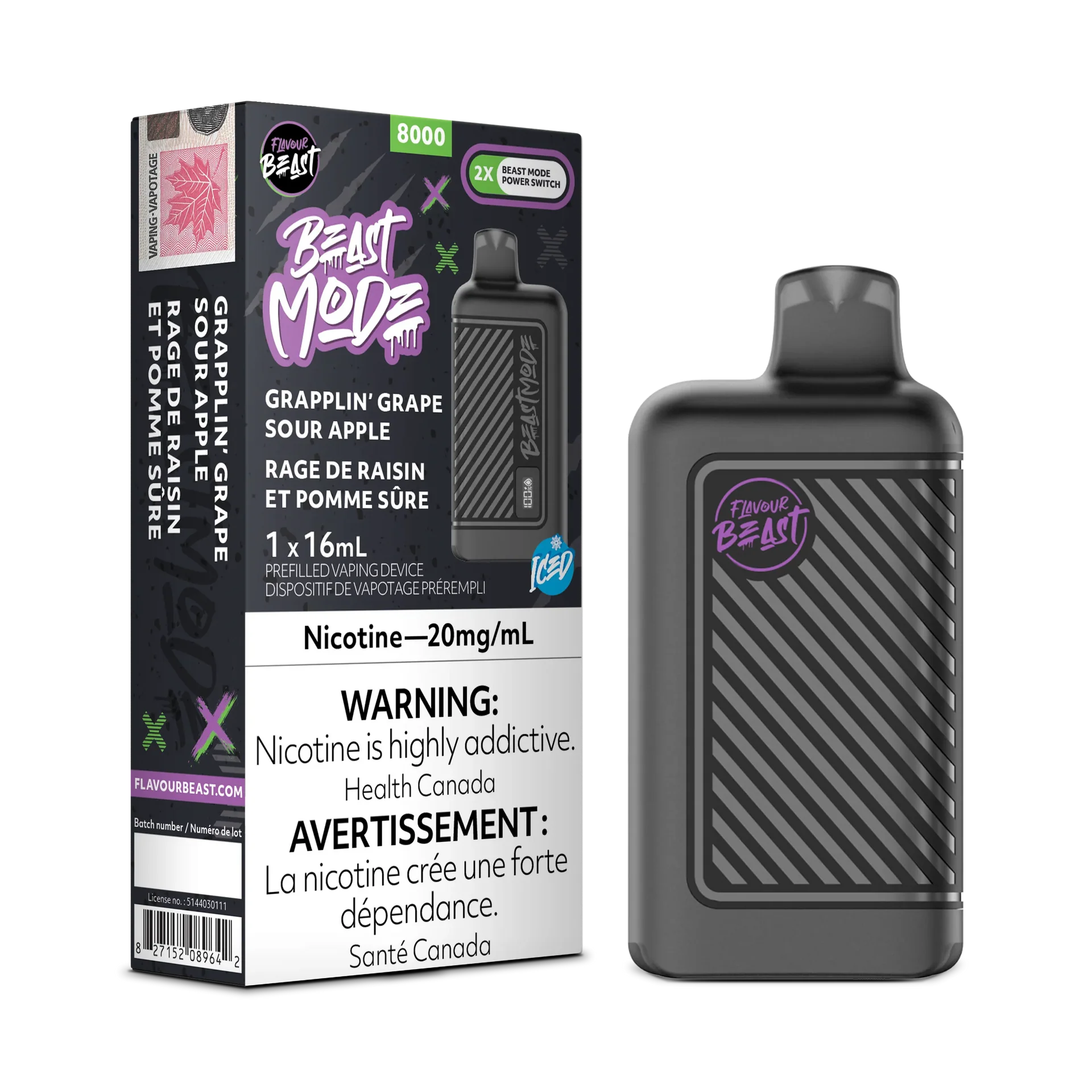 Grapplin' Grape Sour Apple Iced Flavour Beast Mode - Disposable 8K by FLAVOUR BEAST