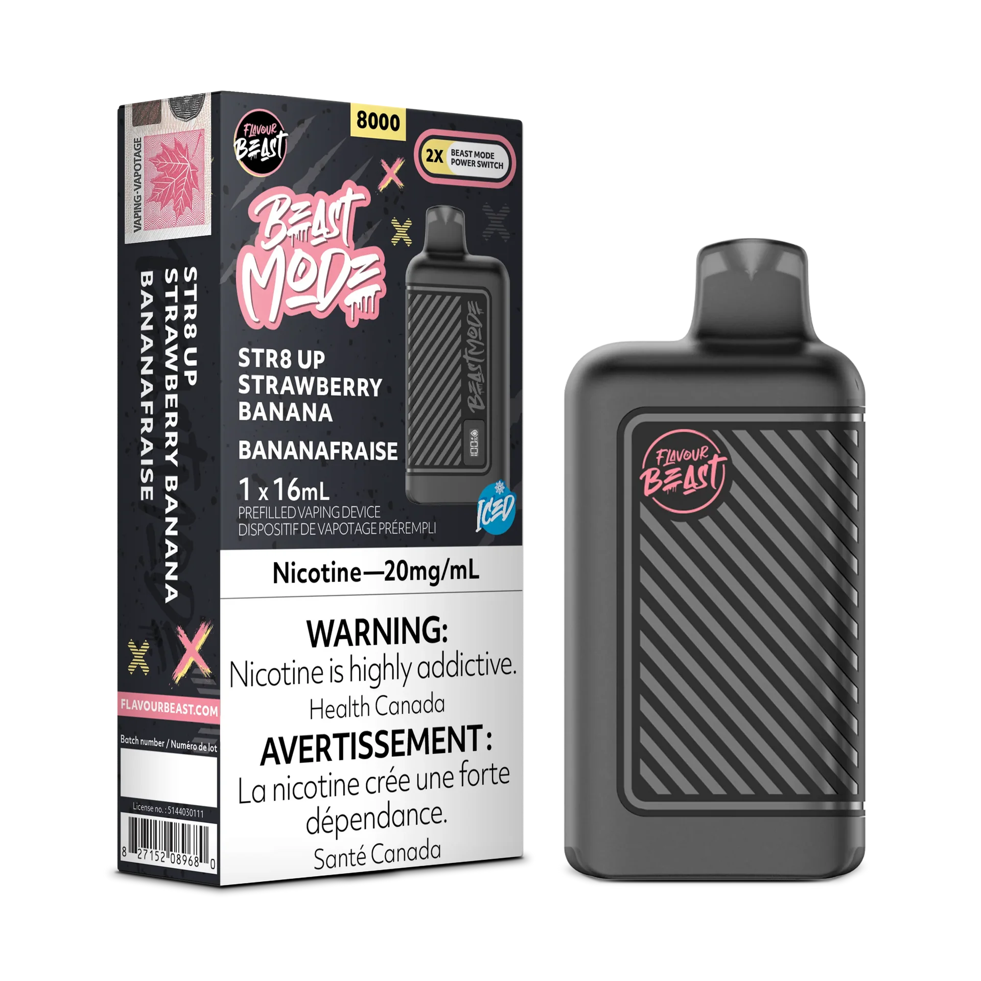 STR8 UP Strawberry Banana Iced Flavour Beast Mode - Disposable 8K by FLAVOUR BEAST