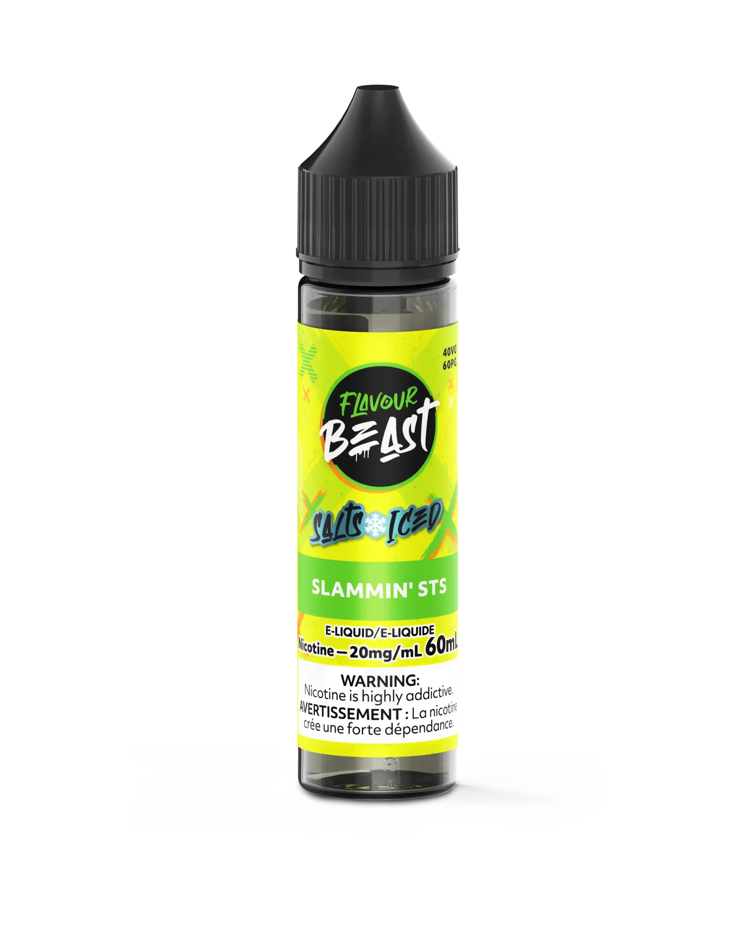 Flavour Beast Salt Slammin' STS Iced 30mL e-liquid bottle with a black cap and vibrant yellow label.