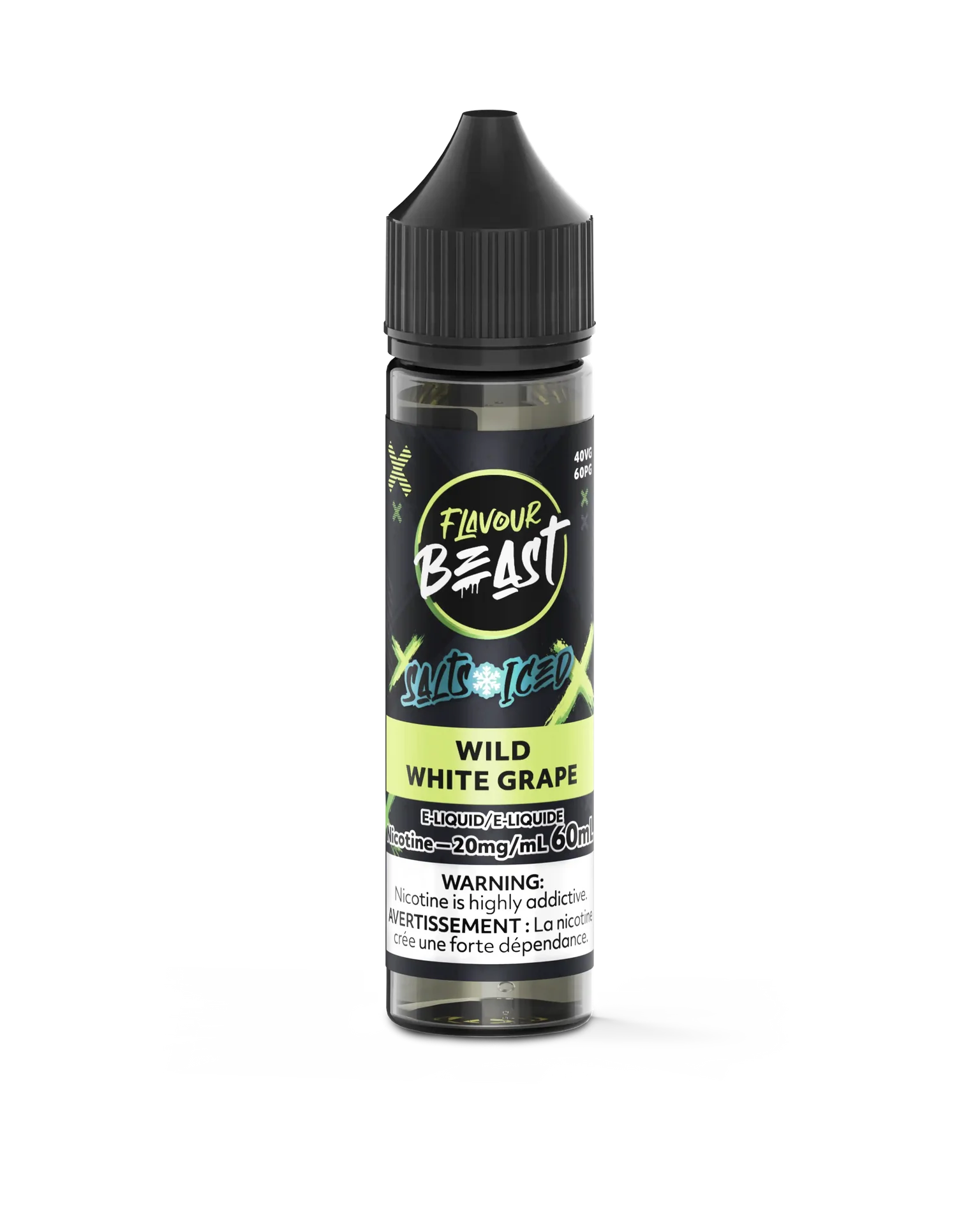 Flavour Beast Salt Wild White Grape Iced 30mL e-liquid bottle with black cap and green accents.