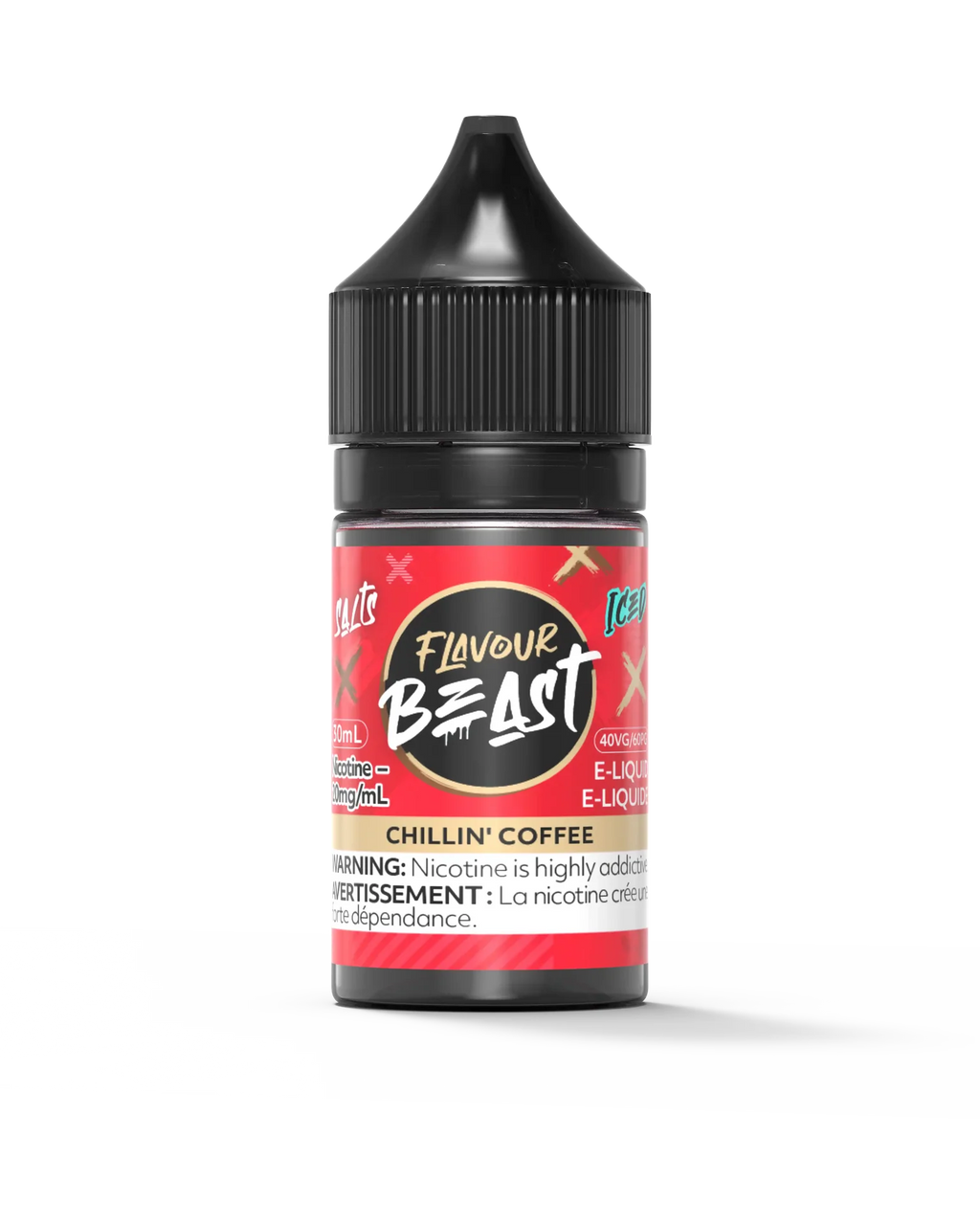 Flavour Beast Salt Chillin' Coffee 30mL e-liquid bottle with red label and black cap.
