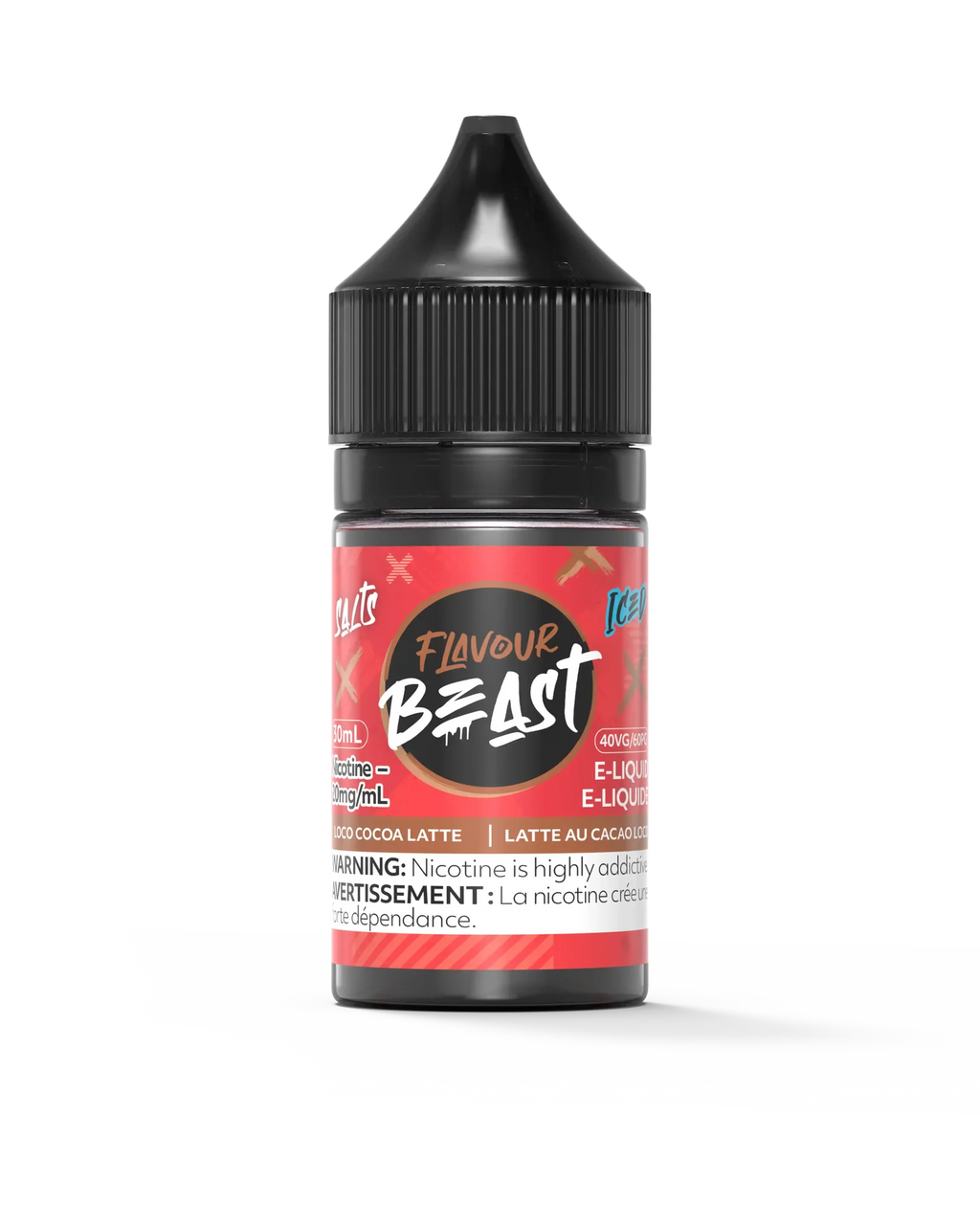 Flavour Beast Salt Loco Cocoa Latte Iced e-liquid in a 30mL bottle with a red label and black cap.