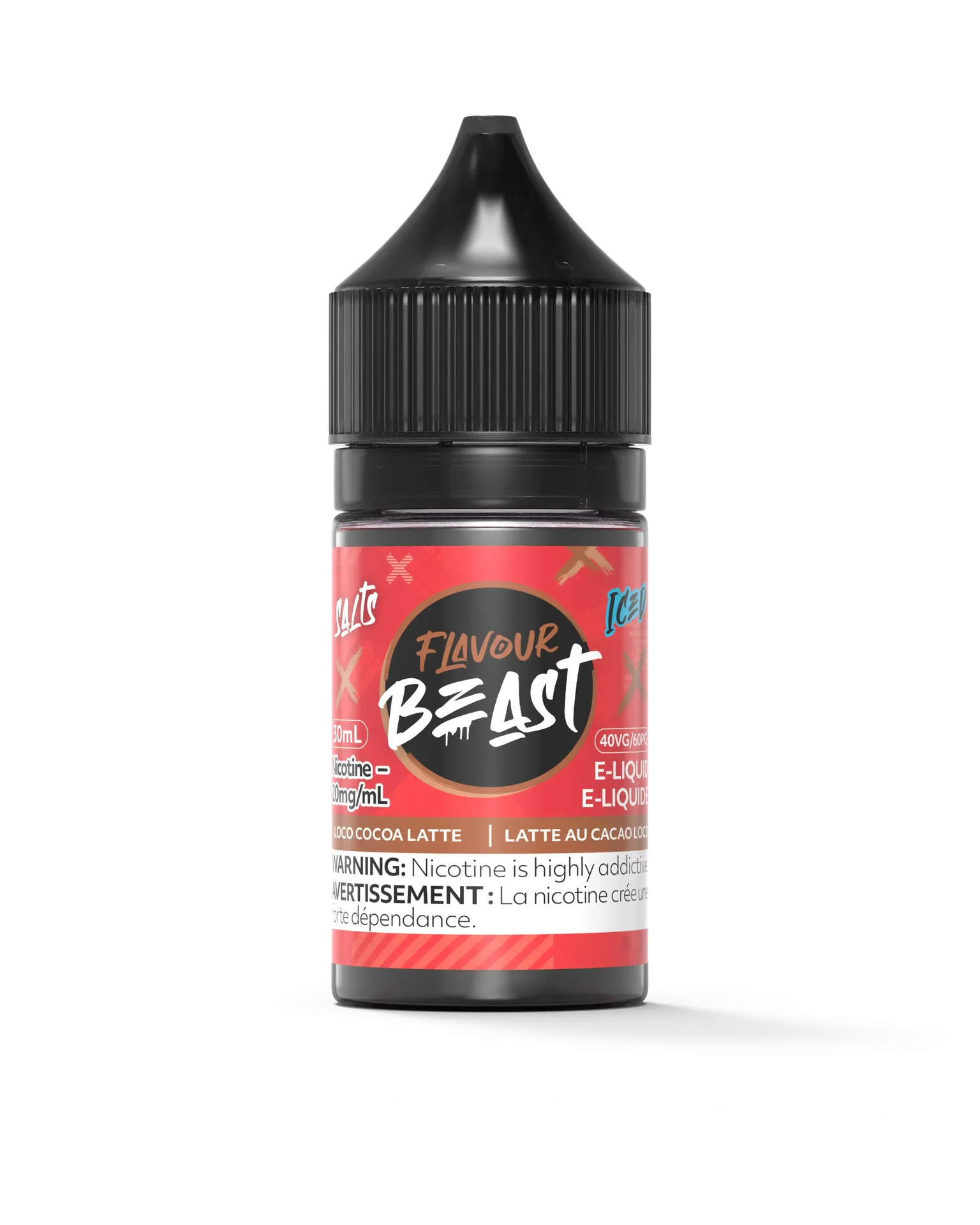 Flavour Beast Salt Loco Cocoa Latte Iced e-liquid in a 30mL bottle with a red label and black cap.