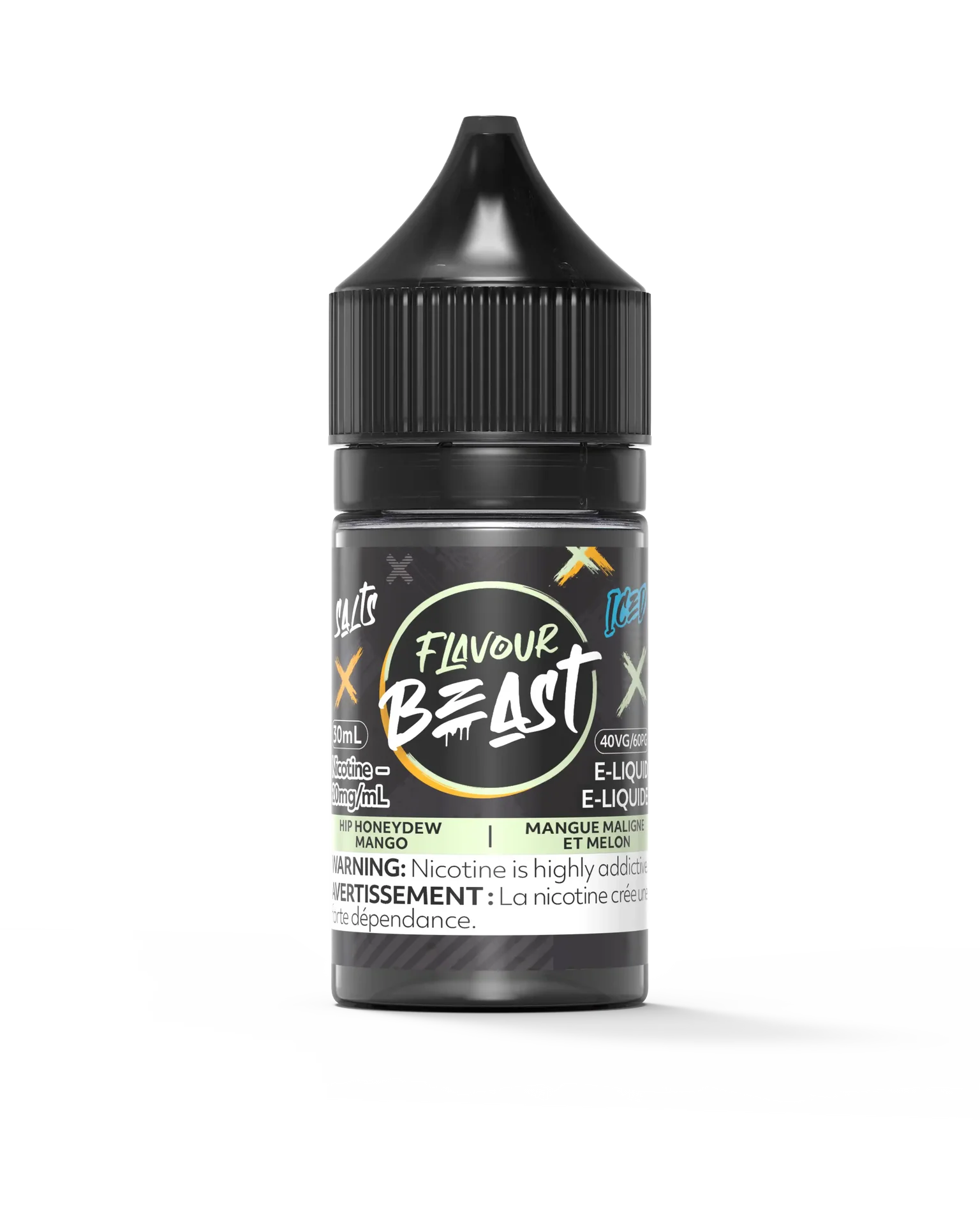 Flavour Beast Salt Hip Honeydew Mango Iced 30mL e-liquid bottle with black cap and white label.