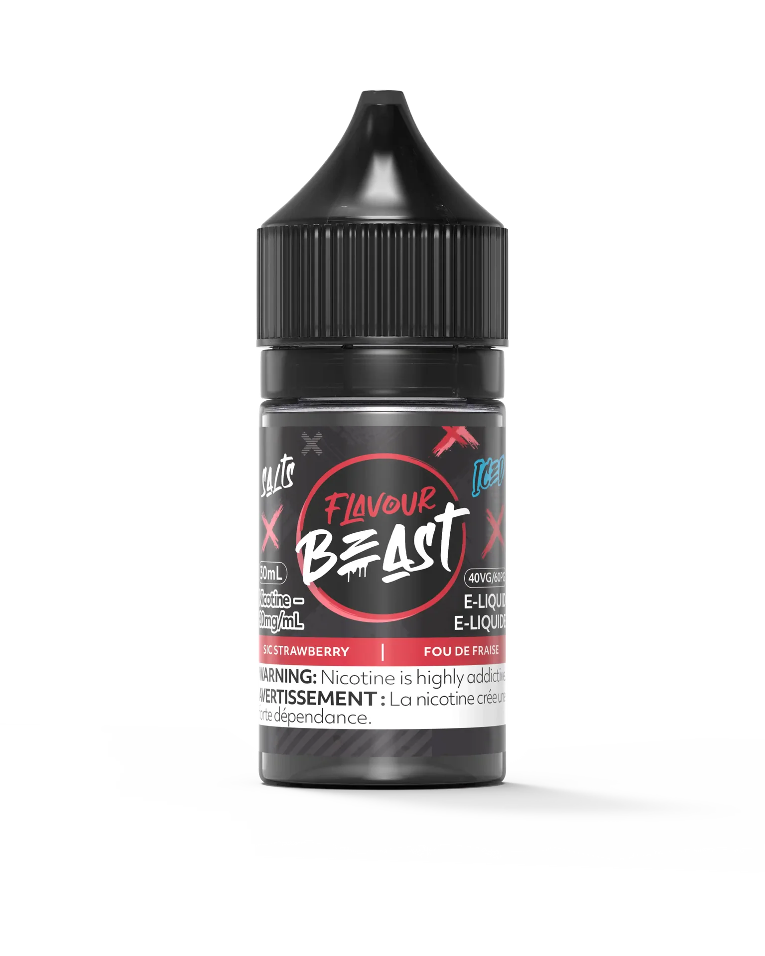 Flavour Beast Salt Sic Strawberry Iced 30mL e-liquid bottle with black cap and red/black label.