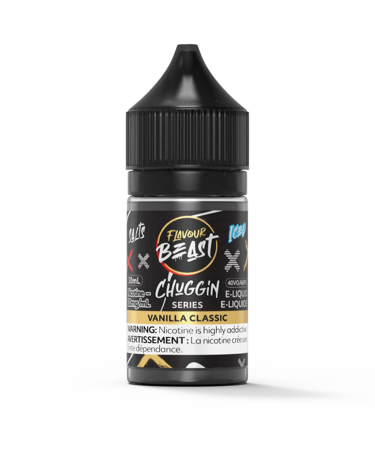 Flavour Beast Chuggin' Series Salt Vanilla Classic Iced 30mL e-liquid bottle with black cap and label.