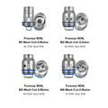 Four silver FreeMax 904L M mesh coils with blue O-rings, showing M1, M2, M3, and M4 types.