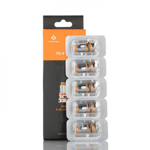 Geekvape Aegis Boost Pro P0.4 mesh replacement coils, 5-pack, in blister packaging.