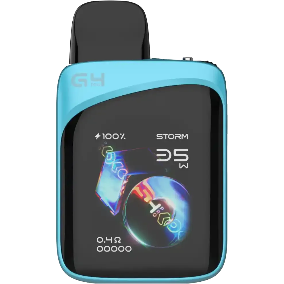 Uwell Caliburn G4 Pro Koko Pod Kit in vibrant blue with a black screen displaying "G4 Pro" and "STORM 35W".