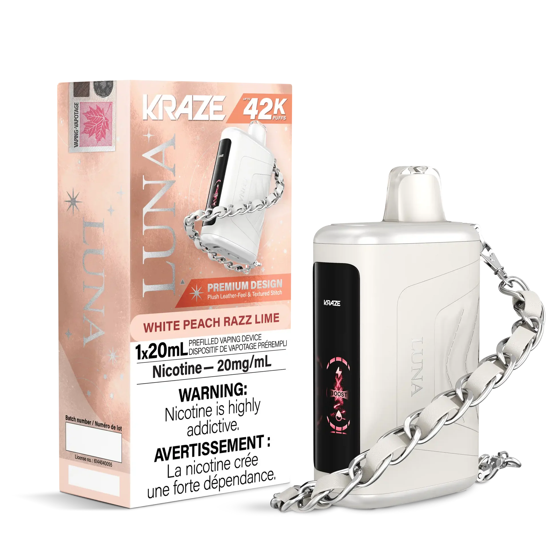 White Peach Razz Lime Kraze Luna - Disposable 42K by KRAZE