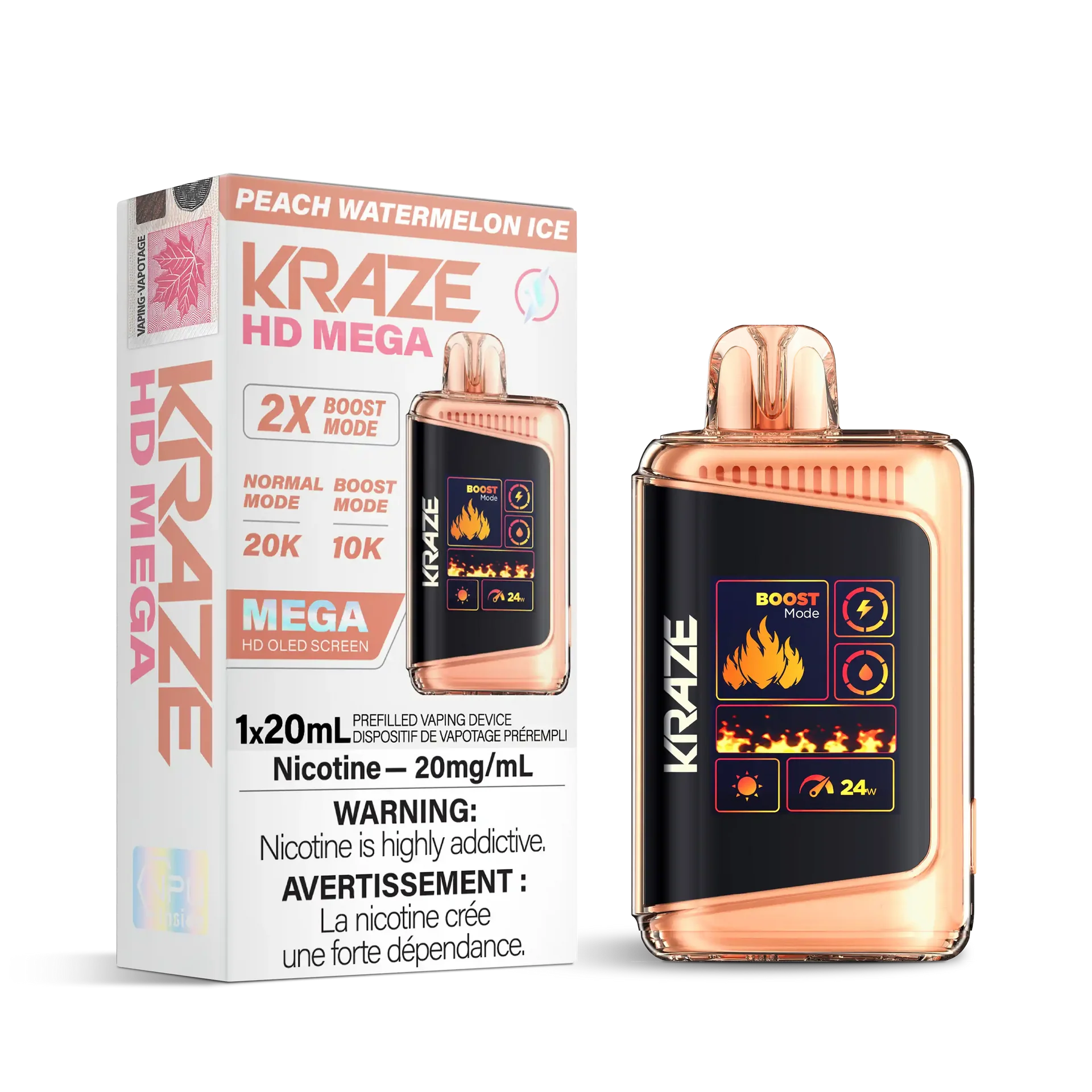 Peach Watermelon Ice Kraze HD Mega - Disposable 20K by KRAZE
