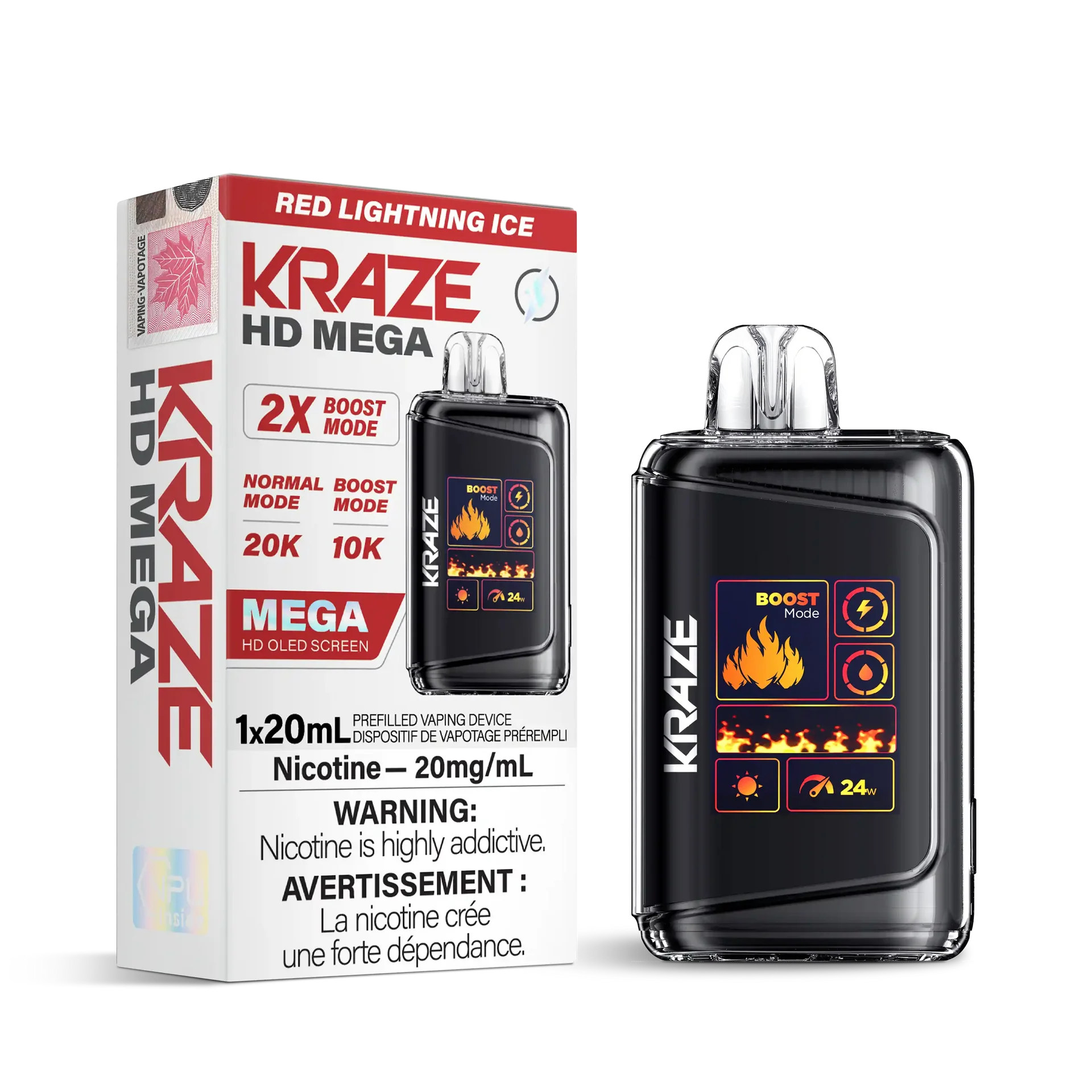 Red Lightning Ice Kraze HD Mega - Disposable 20K by KRAZE