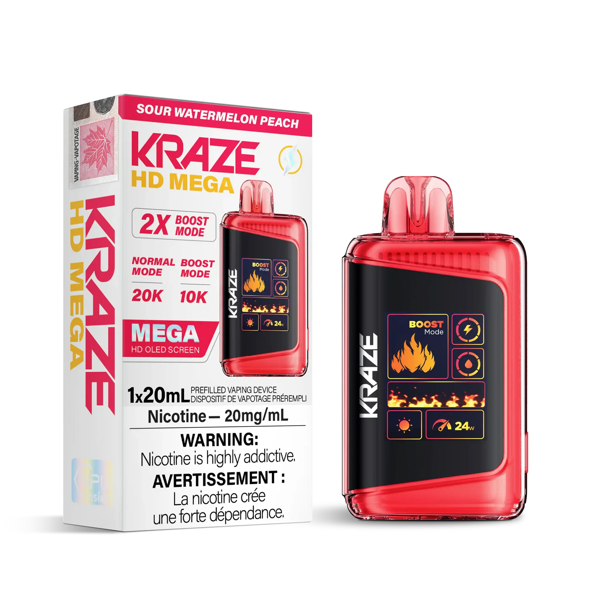 Sour Watermelon Peach Kraze HD Mega - Disposable 20K by KRAZE