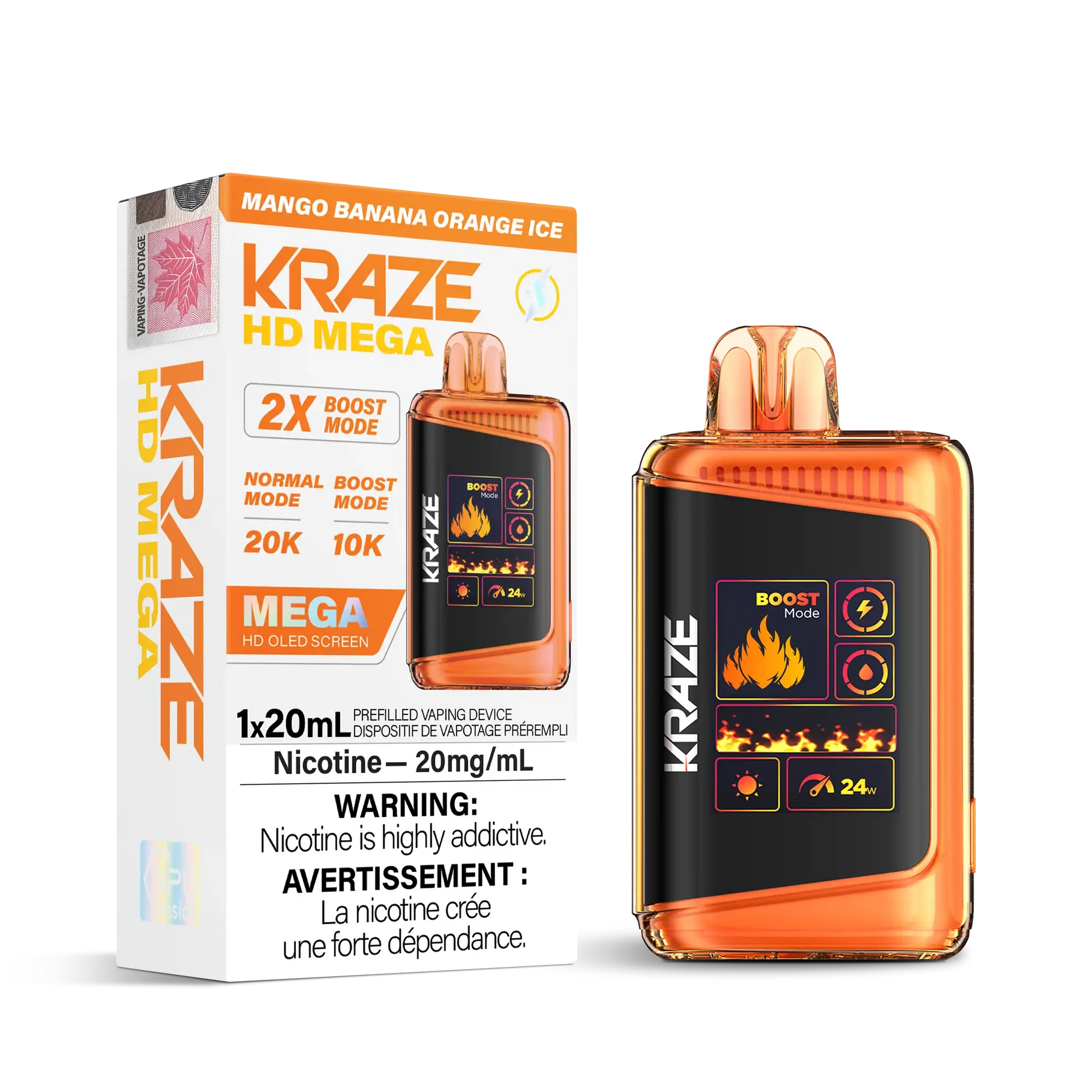 Mango Banana Orange Ice Kraze HD Mega - Disposable 20K Ice by KRAZE