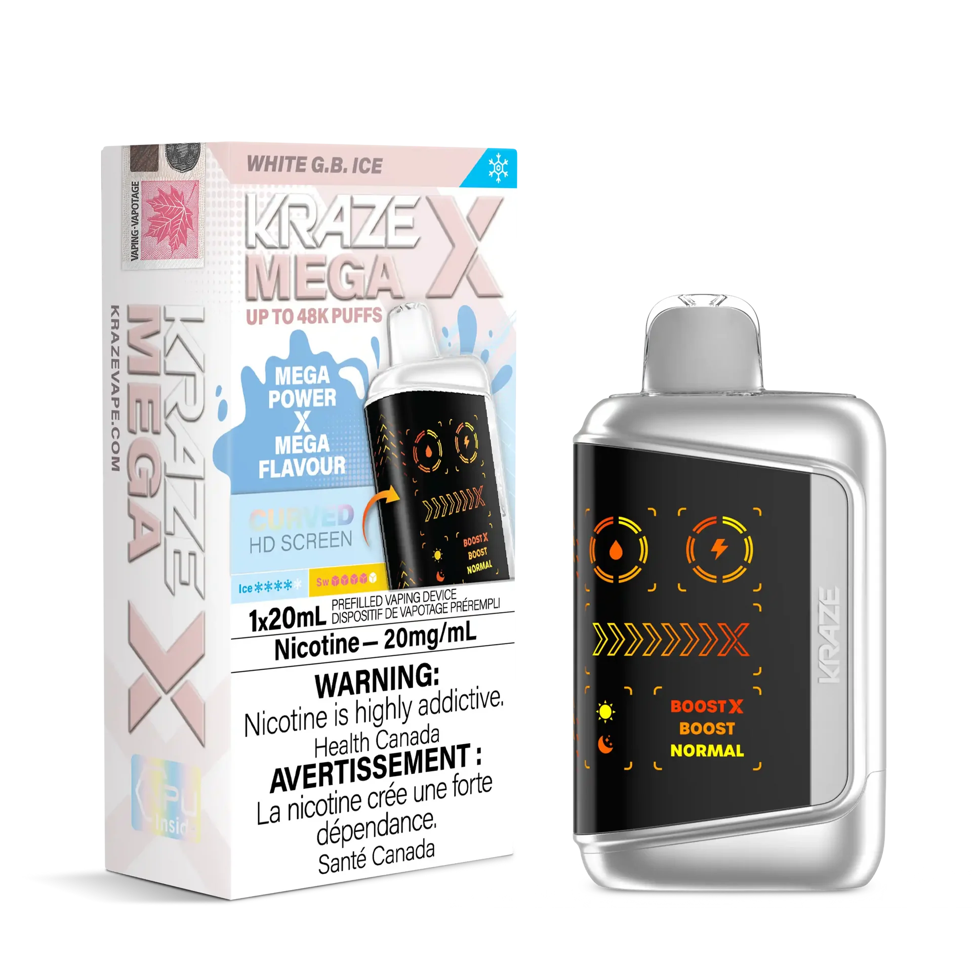 White G.B Ice Kraze Mega X - Disposable 48K by KRAZE