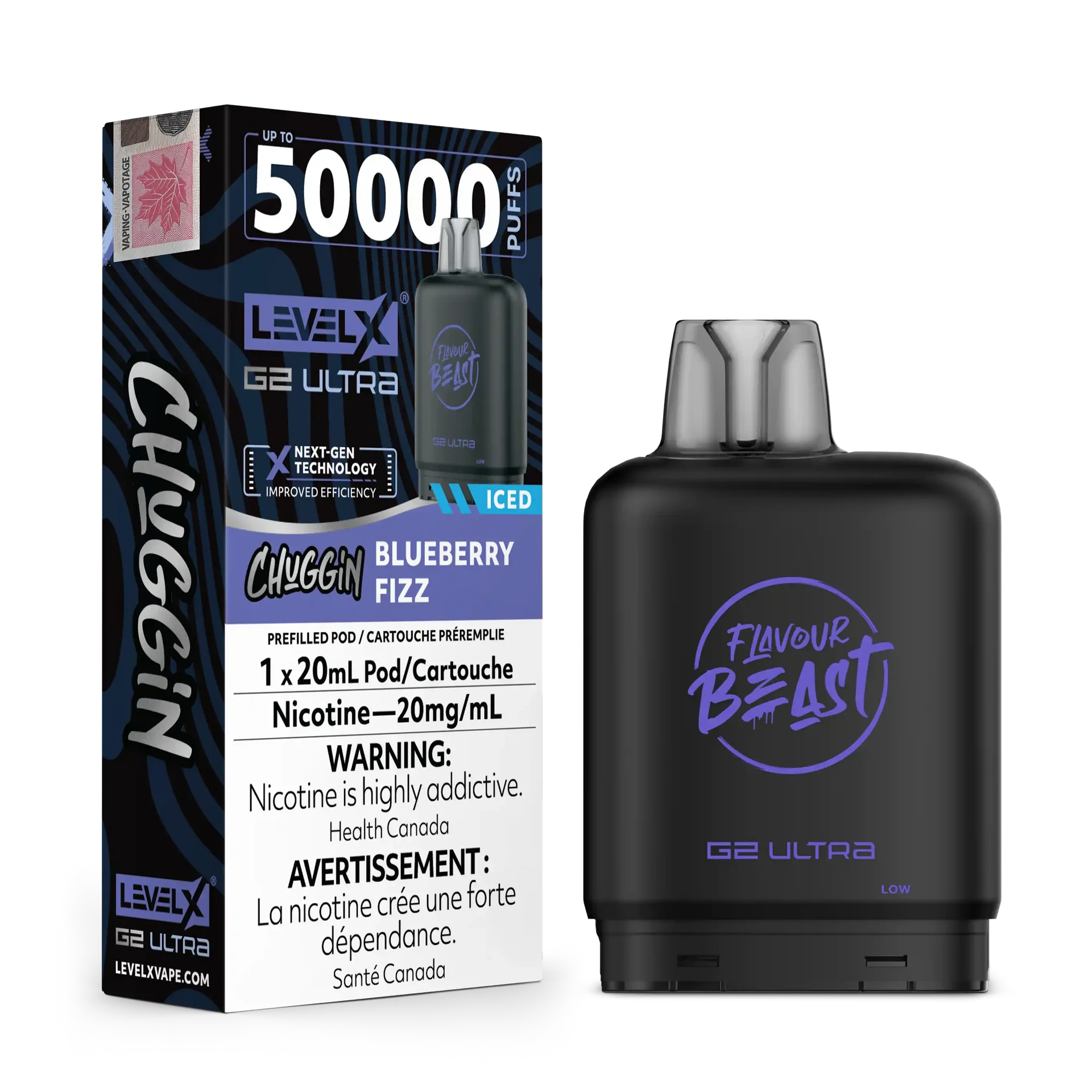 Blueberry Sparkle/Fizz Iced Chuggin by Level X Flavour Beast G2 Ultra 50K by LEVEL X BY FLAVOUR BEAST
