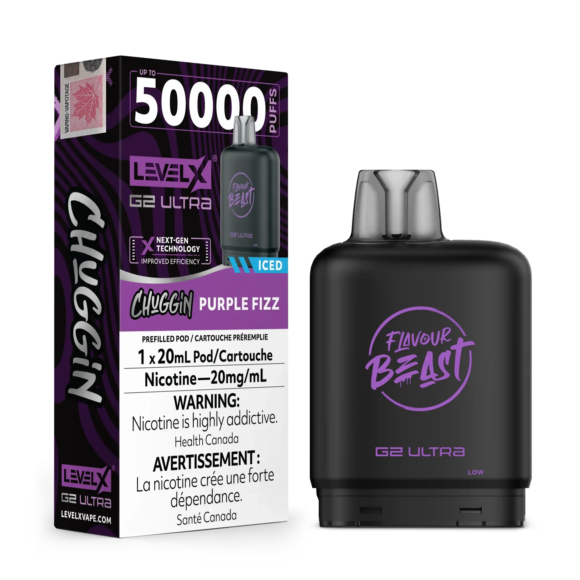 Purple Sparkle/Fizz Iced Chuggin by Level X Flavour Beast G2 Ultra 50K by LEVEL X BY FLAVOUR BEAST
