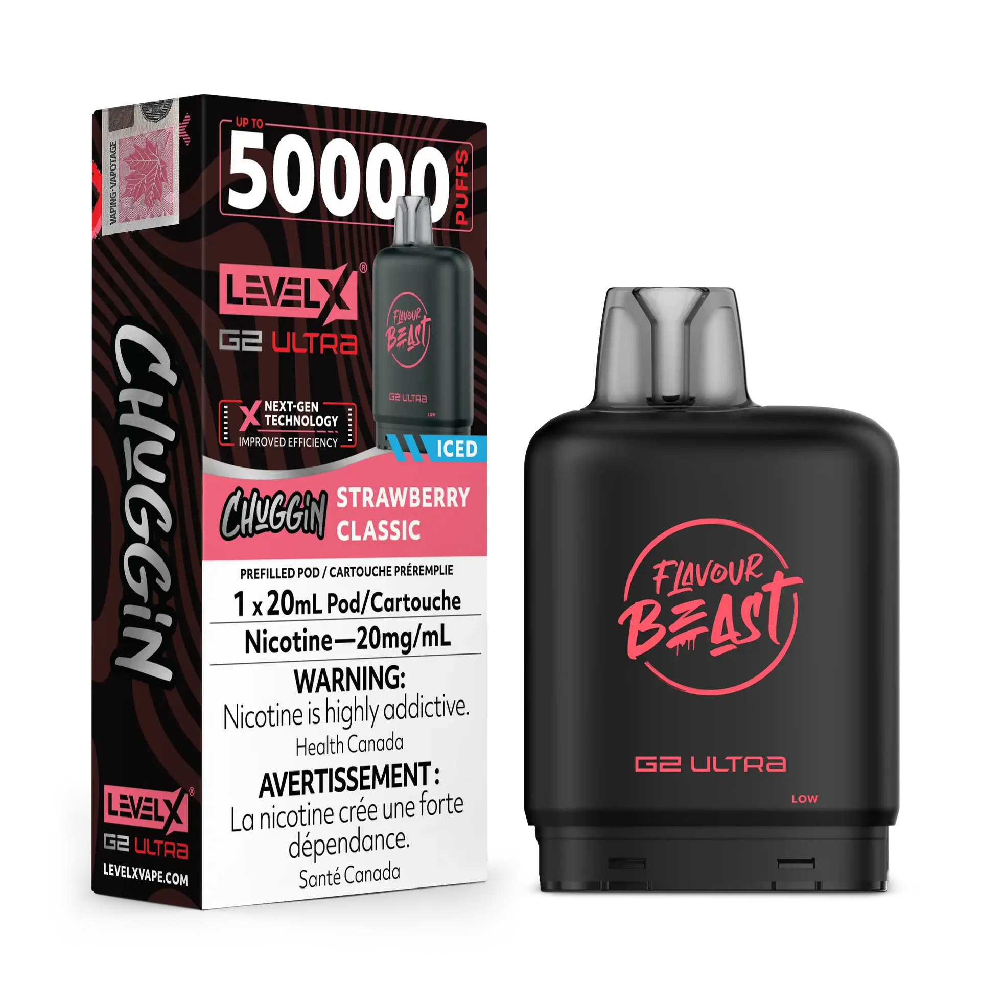 Strawberry Classic Iced Chuggin by Level X Flavour Beast G2 Ultra 50K by LEVEL X BY FLAVOUR BEAST