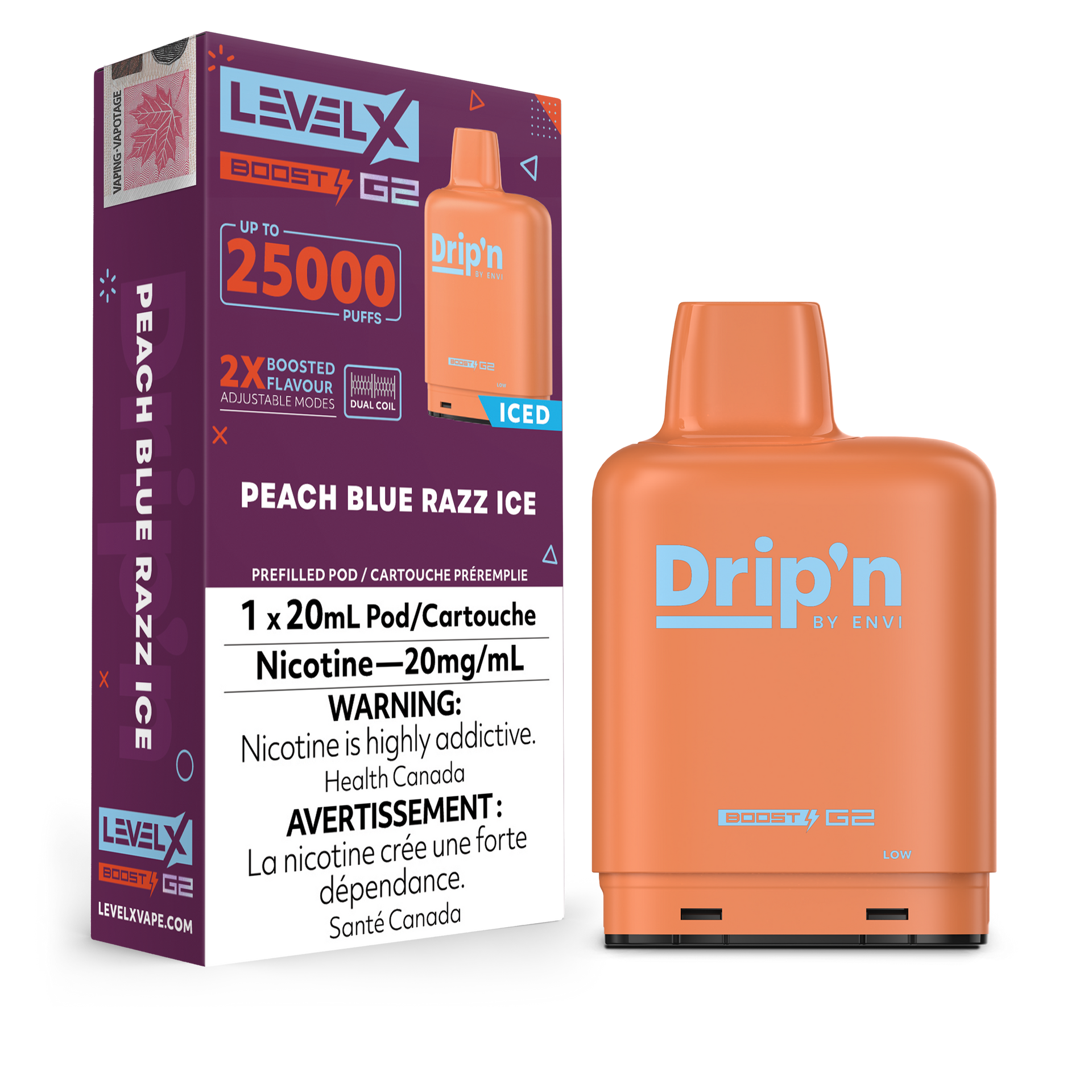 Peach Blue Razz Ice by Level X Drip'n G2 Boost 25K – 20mg by LEVEL X BY DRIP'N