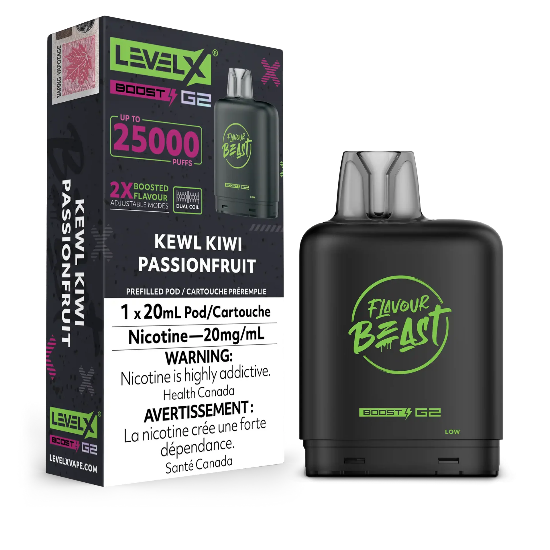 Kewl Kiwi Passionfruit Iced Flavour Beast Boost G2 Pods 25K by LEVEL X BY FLAVOUR BEAST