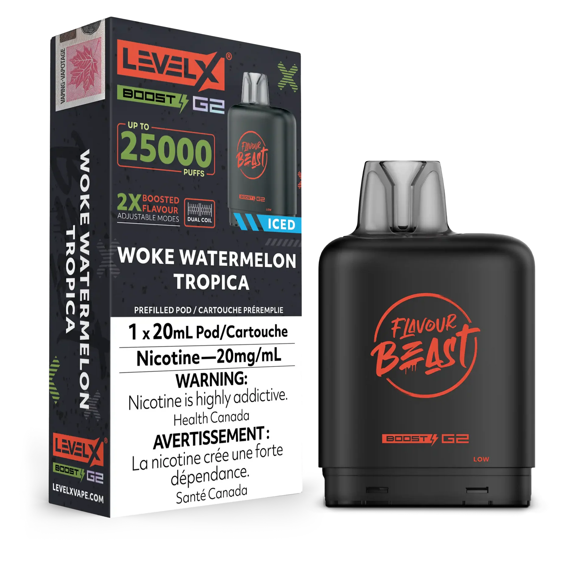 Woke Watermelon Tropica Iced Flavour Beast Boost G2 Pods 25K by LEVEL X BY FLAVOUR BEAST