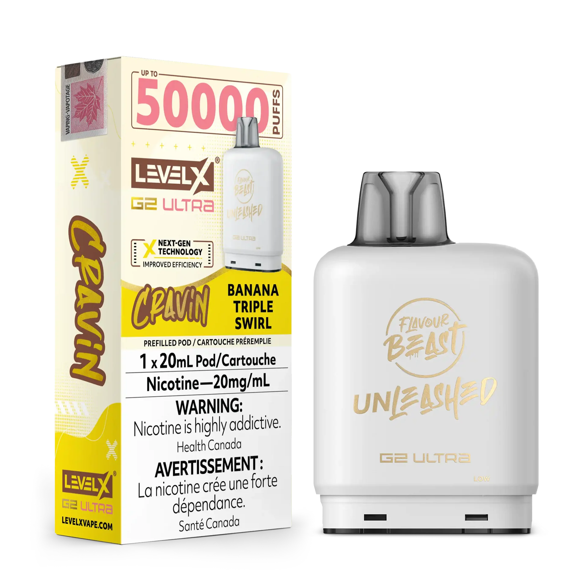 Cravin' Banana Triple Swirl by Level X Flavour Beast Unleashed G2 Ultra 50K by LEVEL X BY FLAVOUR BEAST