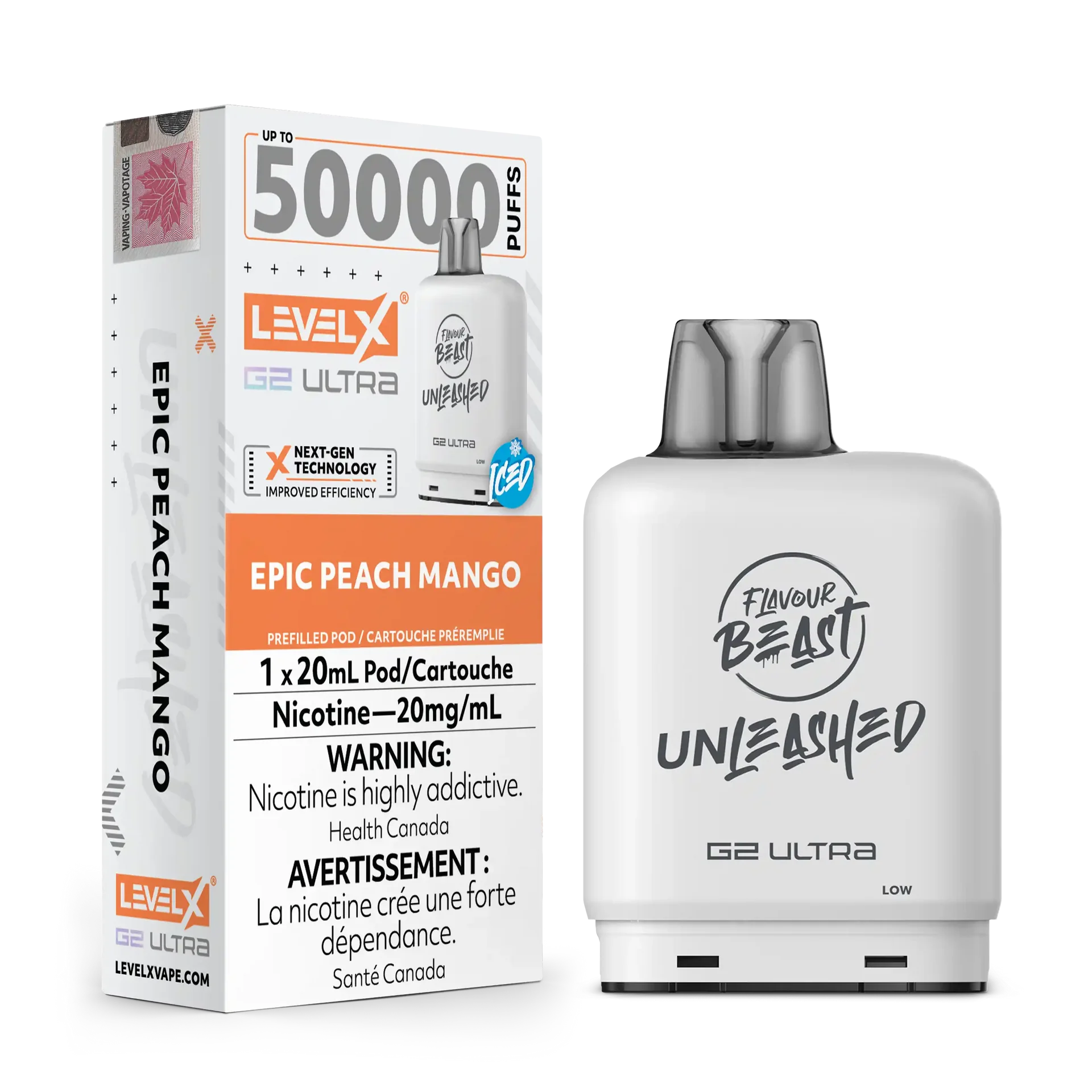 Epic Peach Mango by Level X Flavour Beast Unleashed G2 Ultra 50K by LEVEL X BY FLAVOUR BEAST
