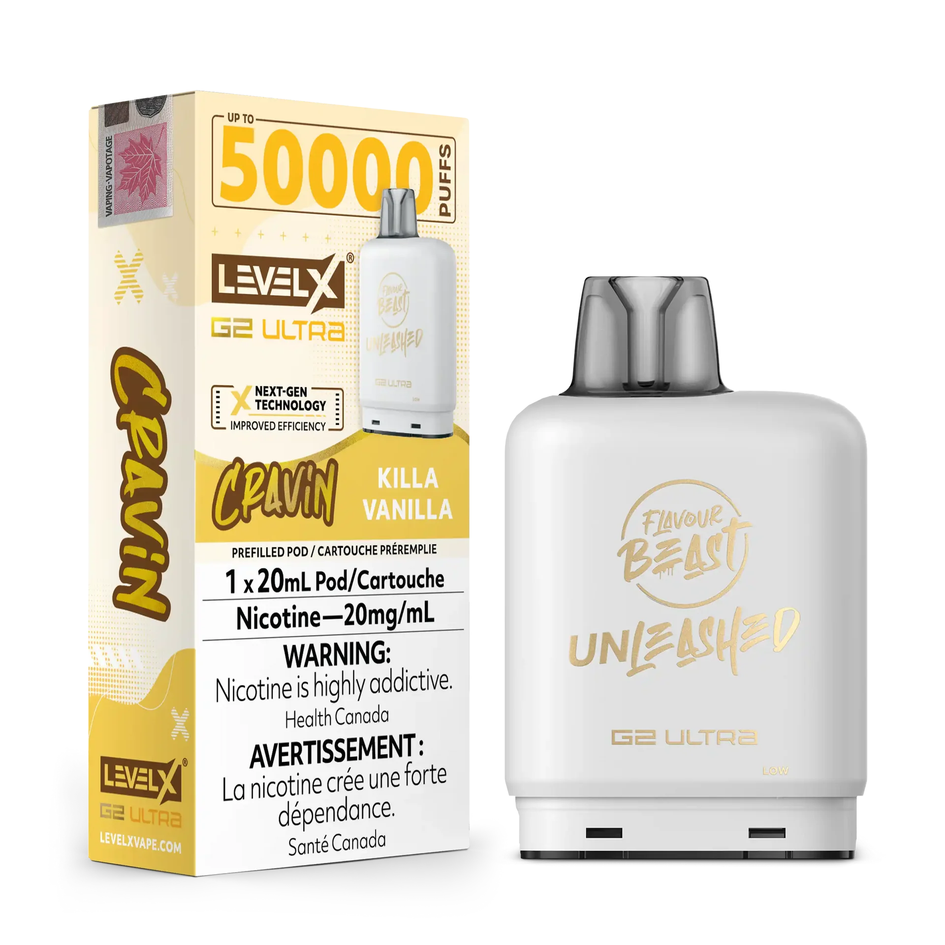Cravin' Killa Vanilla by Level X Flavour Beast Unleashed G2 Ultra 50K by LEVEL X BY FLAVOUR BEAST
