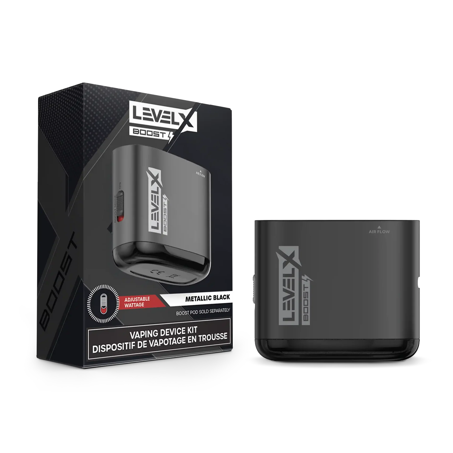 Level X Boost G1 device kit in metallic black, with adjustable wattage and airflow.
