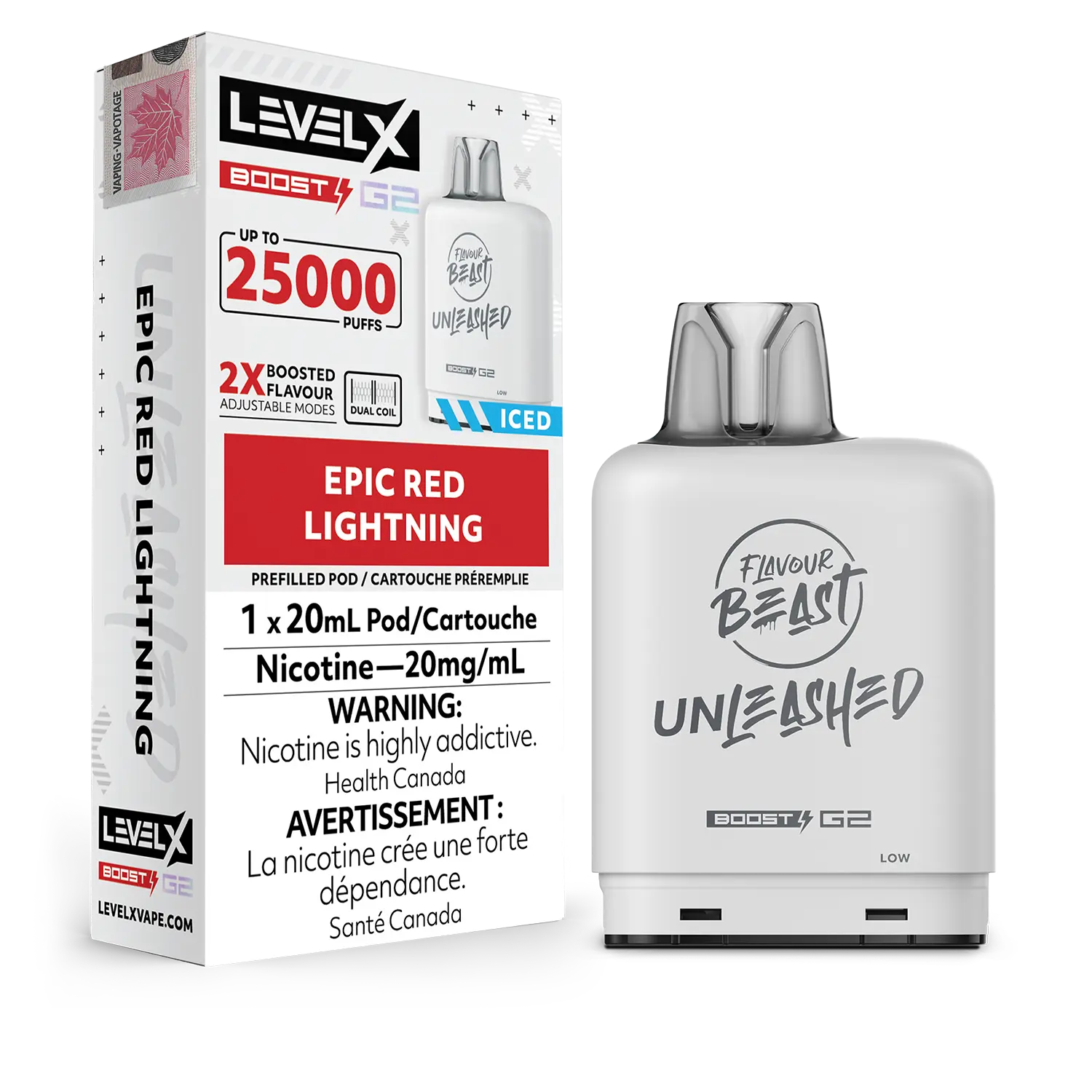 Epic Red Lightning Flavour Beast Boost G2 Unleashed Pods 25K by LEVEL X BY FLAVOUR BEAST