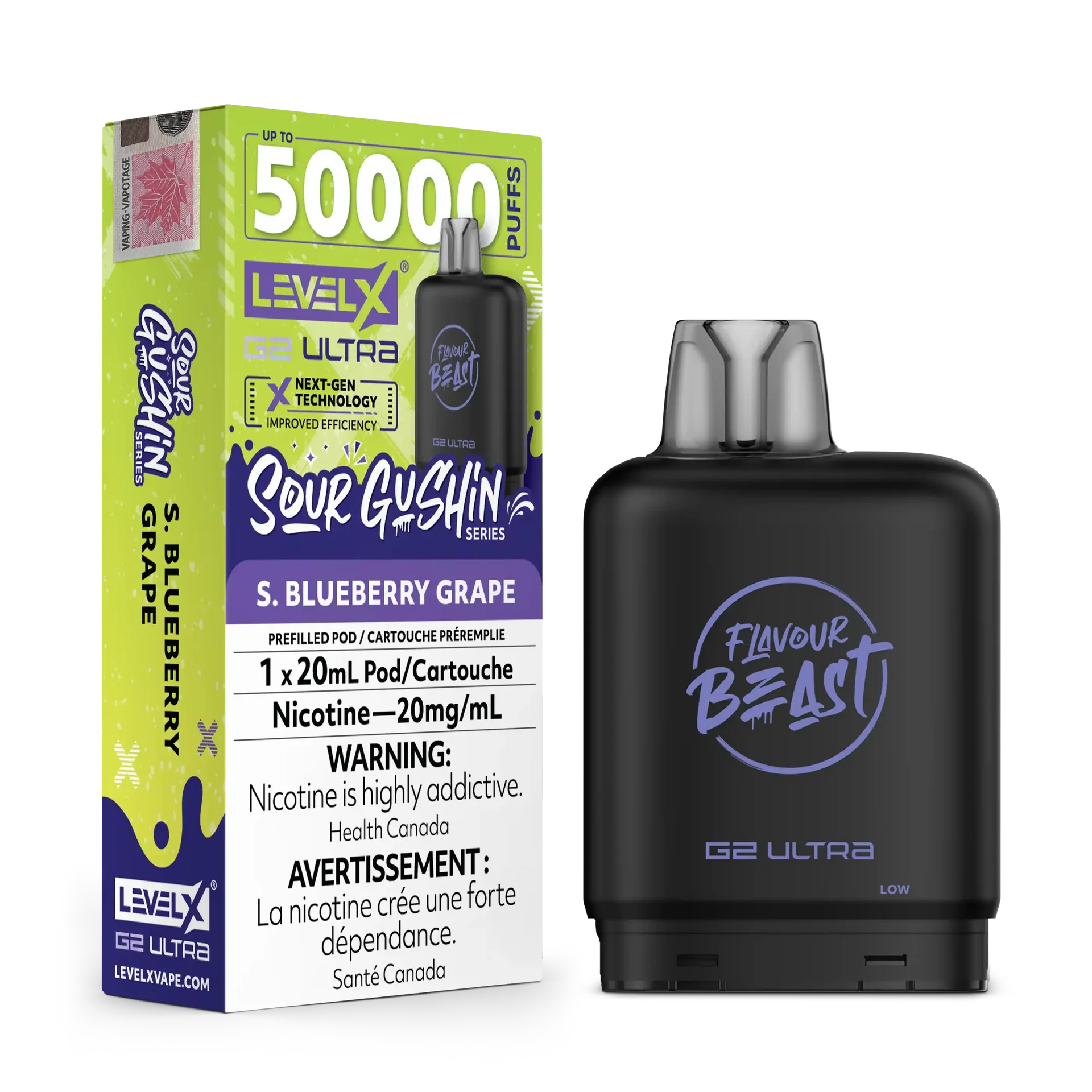 Sour Gushin Blueberry Grape by Level X Flavour Beast G2 Ultra 50K by LEVEL X BY FLAVOUR BEAST