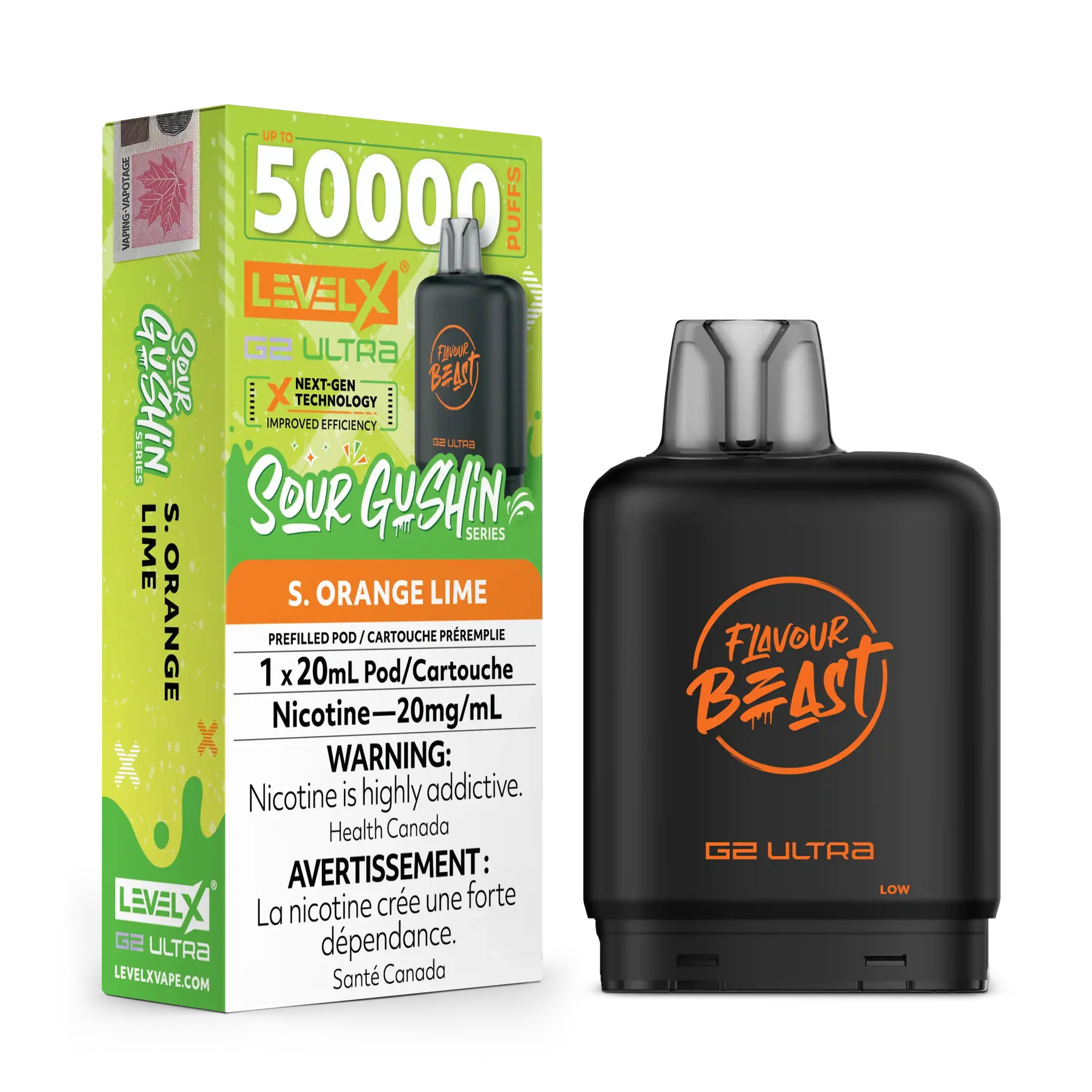 Sour Gushin Orange Lime by Level X Flavour Beast G2 Ultra 50K by LEVEL X BY FLAVOUR BEAST
