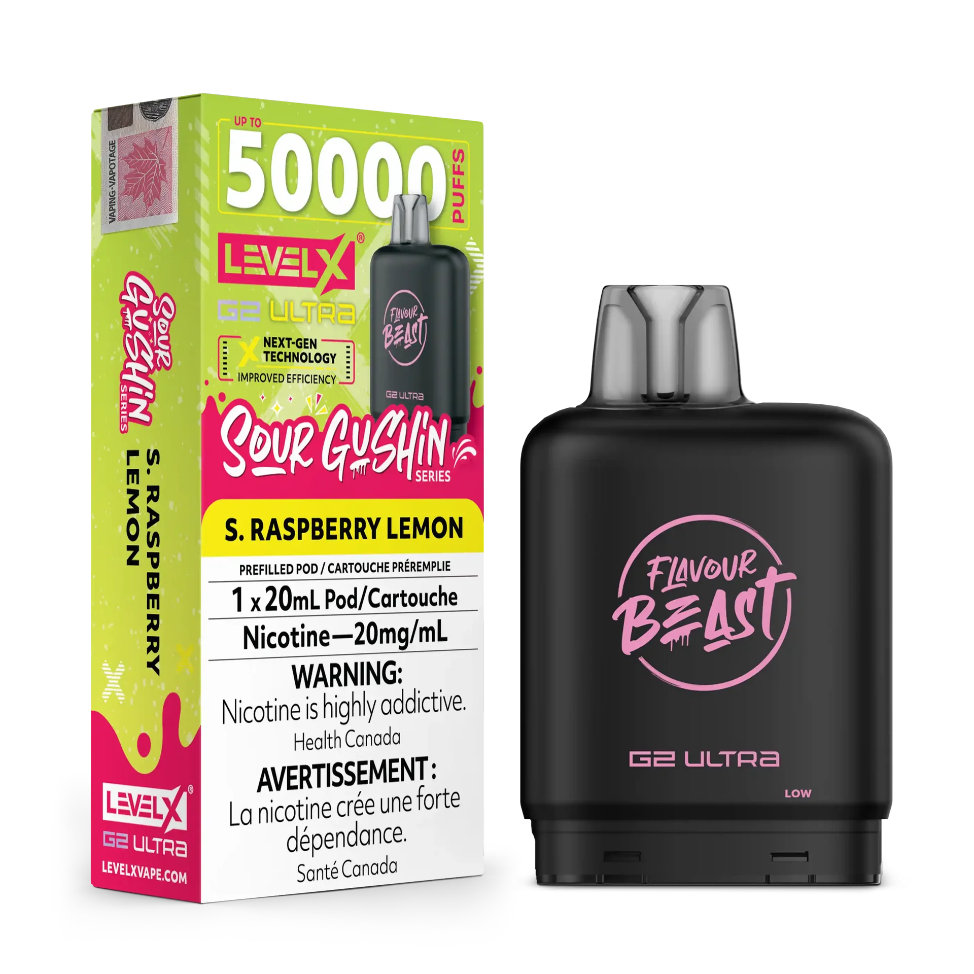 Sour Gushin Raspberry Lemon by Level X Flavour Beast G2 Ultra 50K by LEVEL X BY FLAVOUR BEAST