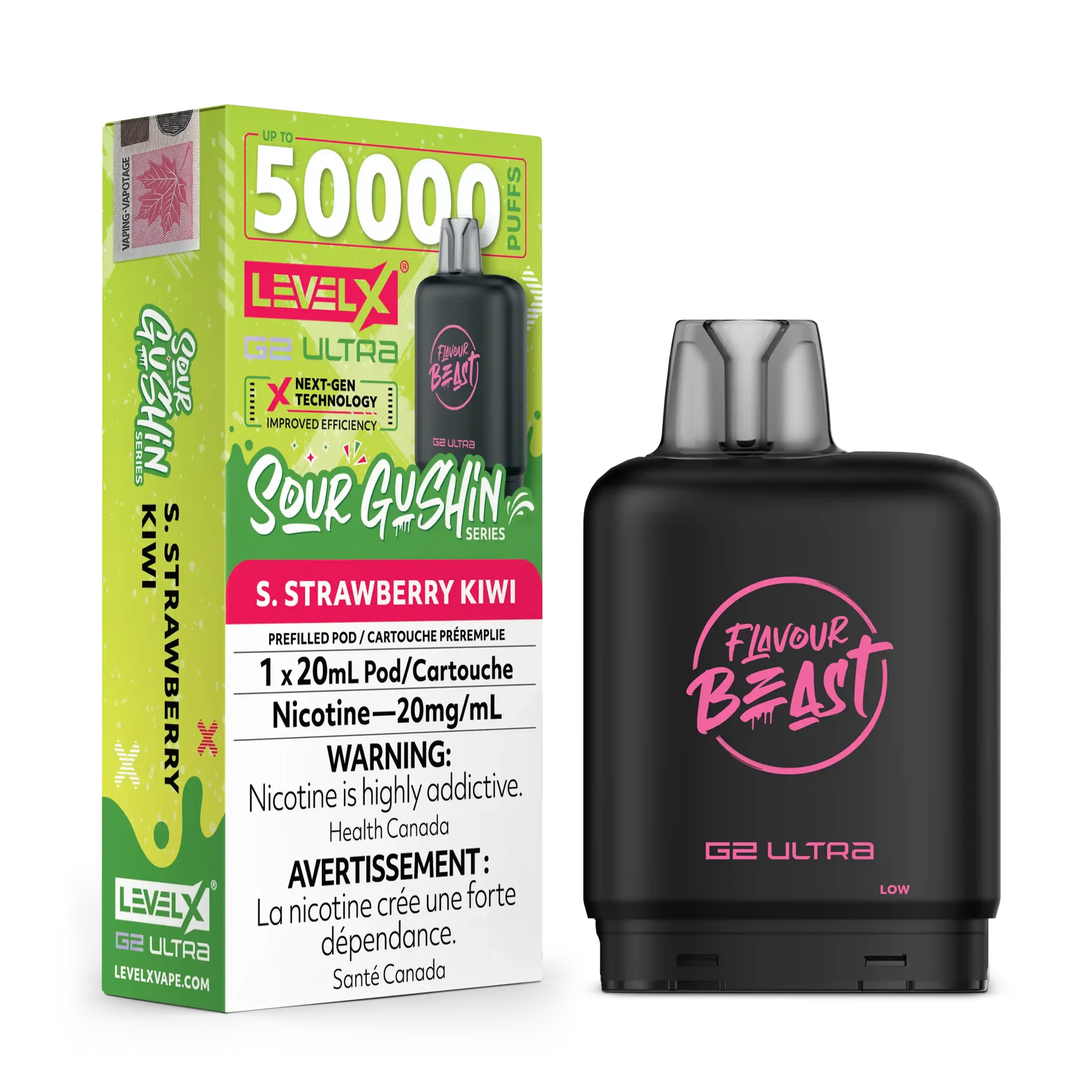 Sour Gushin Strawberry Kiwi by Level X Flavour Beast G2 Ultra 50K by LEVEL X BY FLAVOUR BEAST