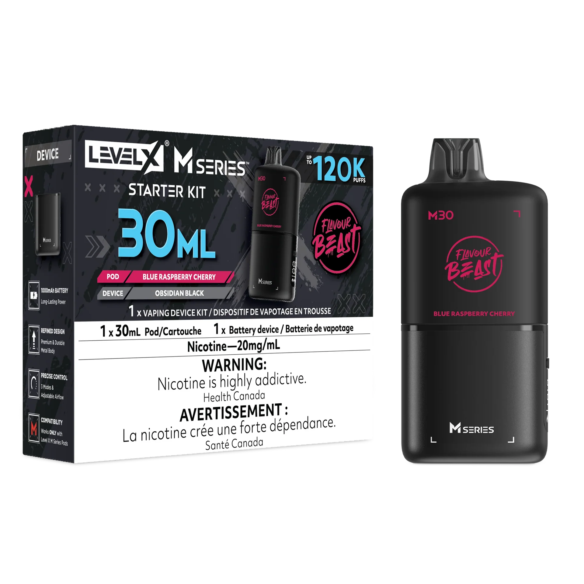 Blue Raspberry Cherry Level X M Series Starter Kit 30mL 120K Pod