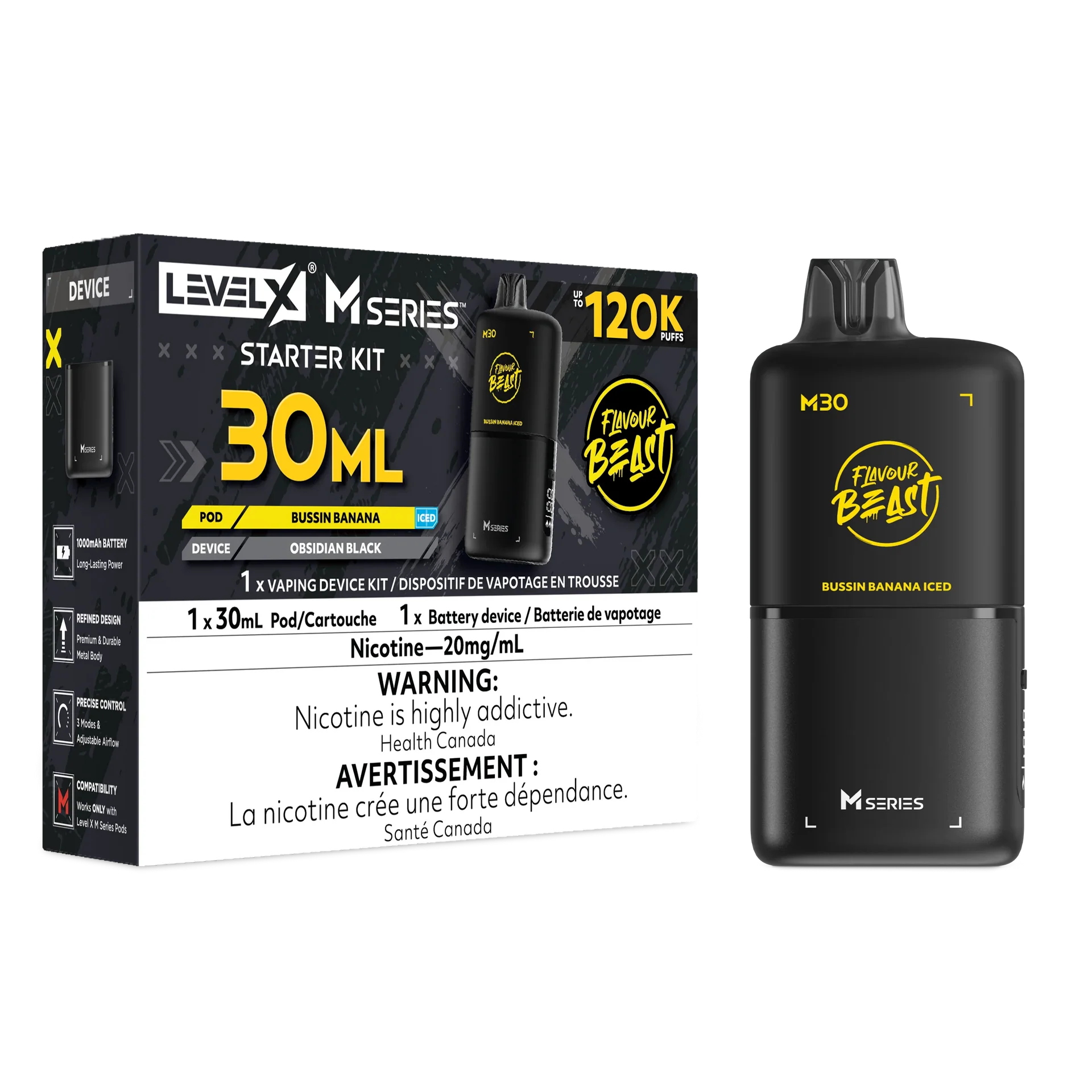 Bussin Banana Iced Level X M Series Starter Kit 30mL 120K Pod
