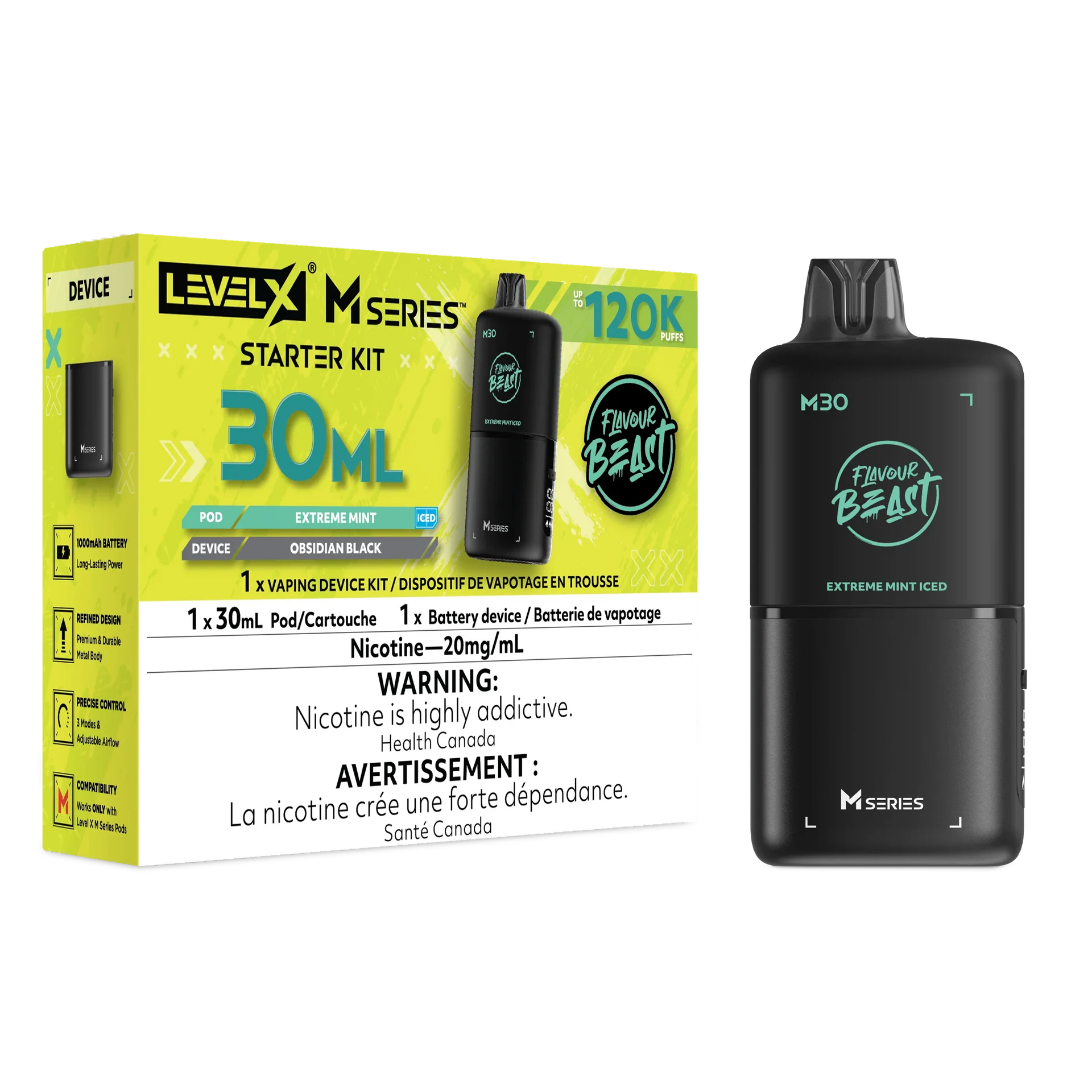 Extreme Mint Iced Level X M Series Starter Kit 30mL 120K Pod
