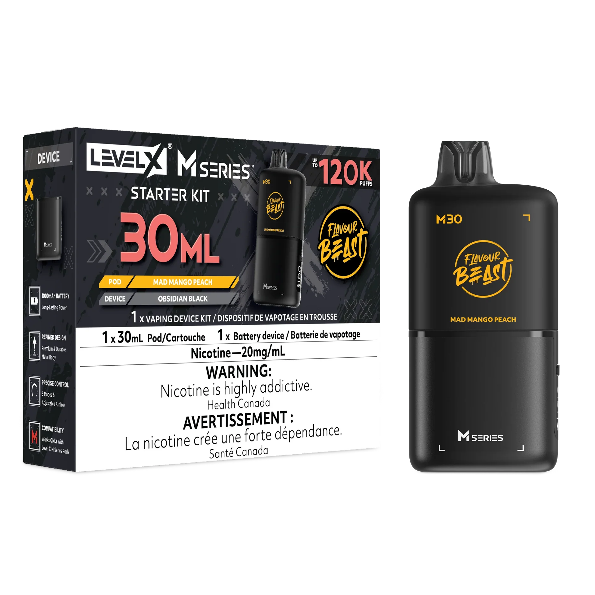 Mad Mango Peach Level X M Series Starter Kit 30mL 120K Pod