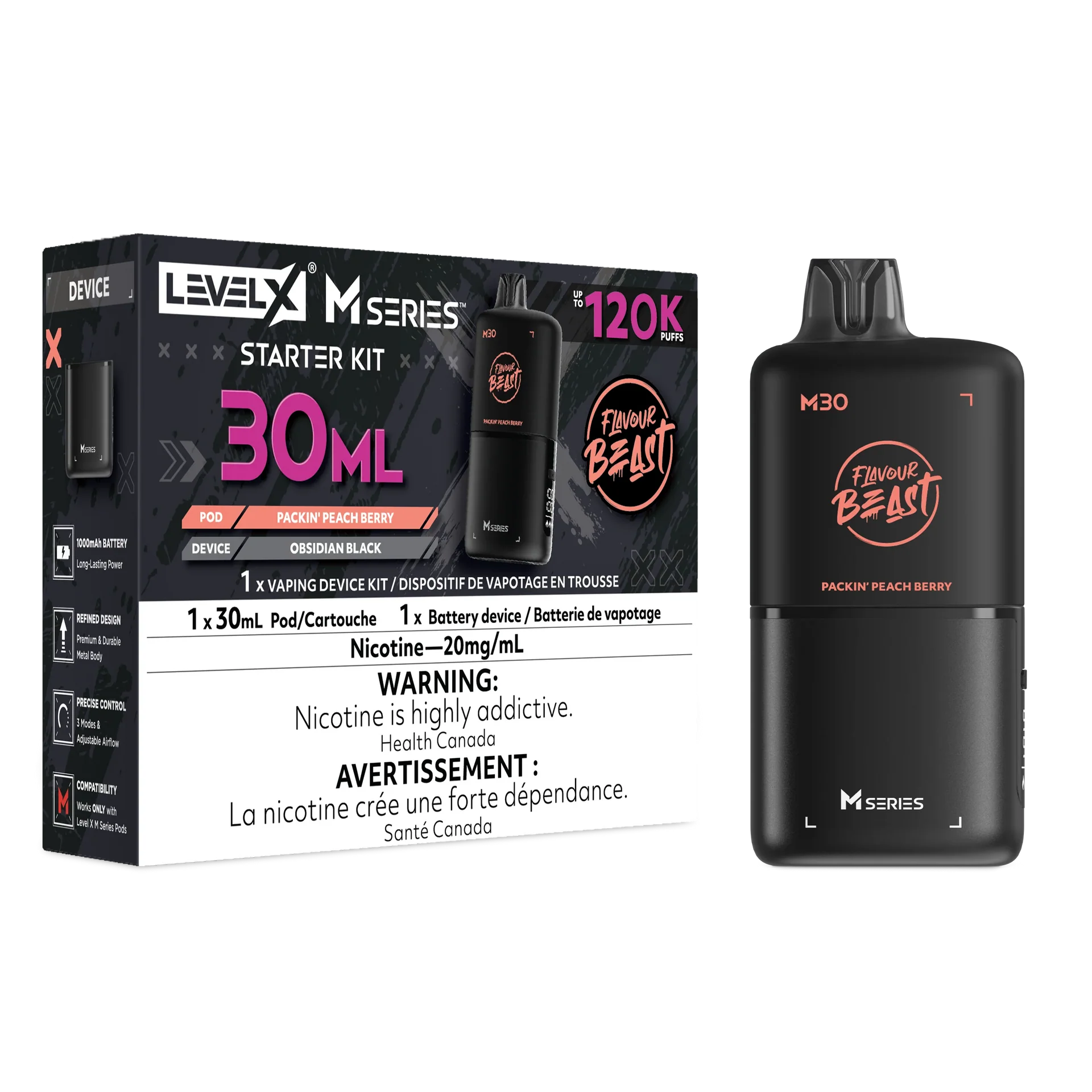 Packin' Peach Berry Level X M Series Starter Kit 30mL 120K Pod