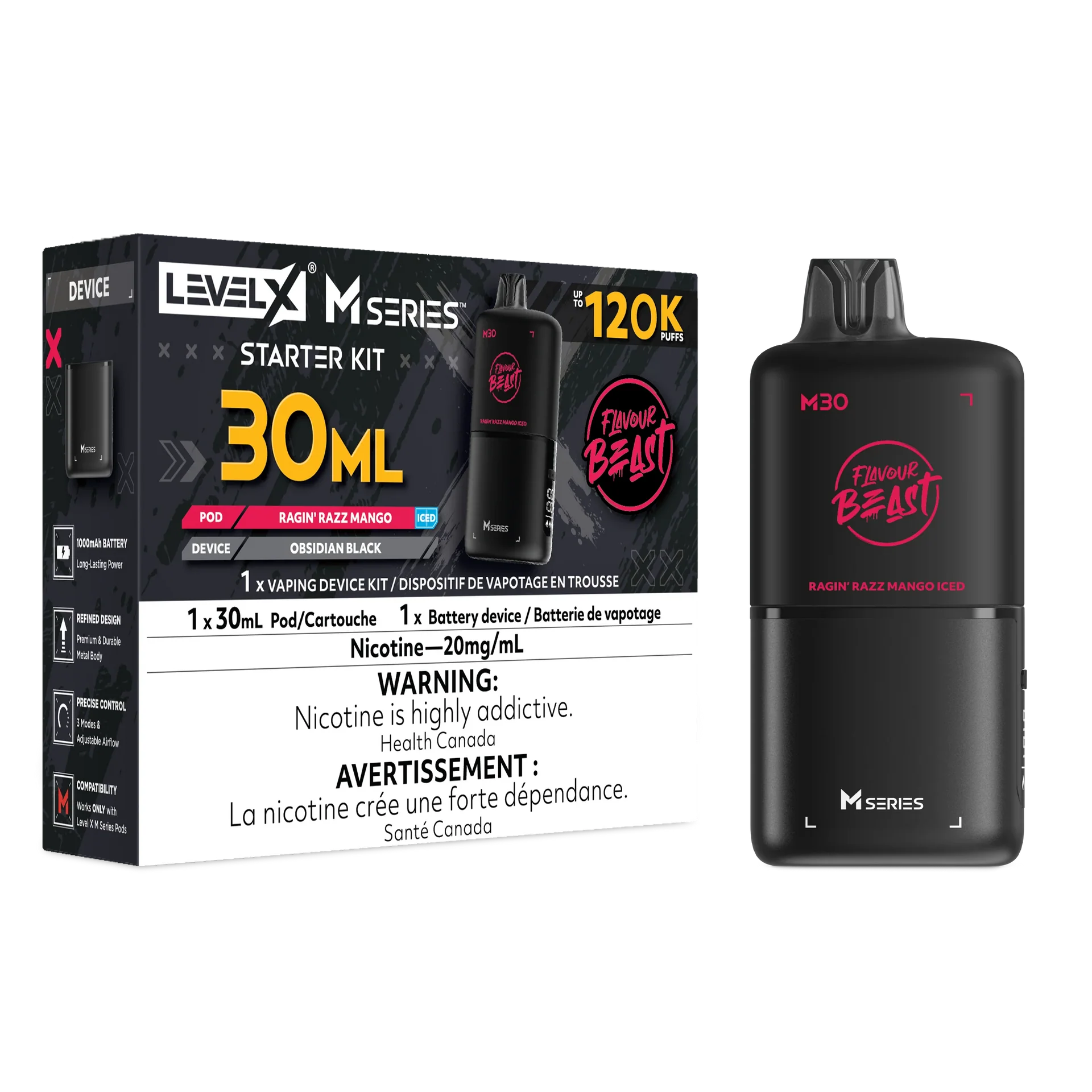 Ragin' Razz Mango Iced Level X M Series Starter Kit 30mL 120K Pod