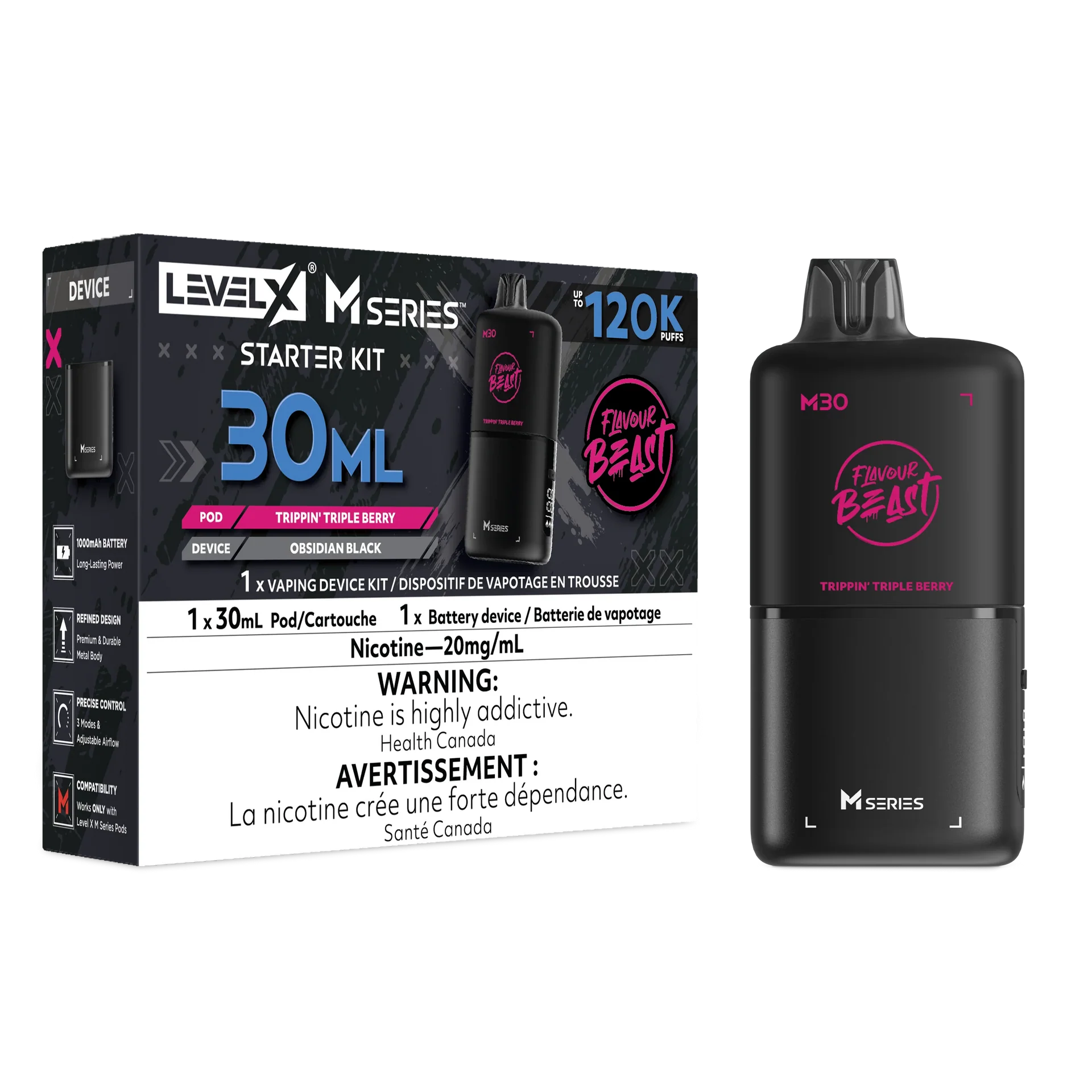 Trippin' Triple Berry Level X M Series Starter Kit 30mL 120K Pod