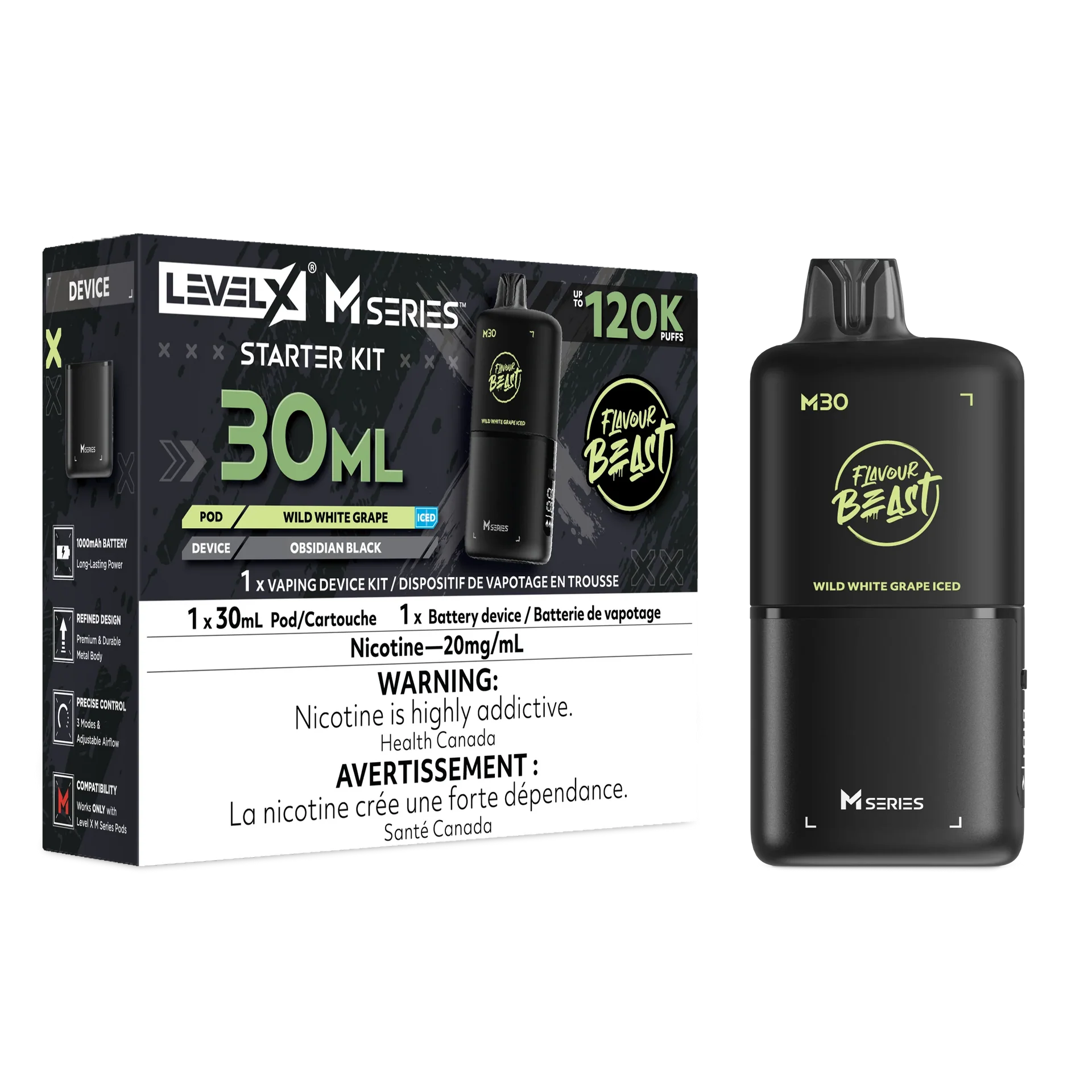 Wild White Grape Iced Level X M Series Starter Kit 30mL 120K Pod