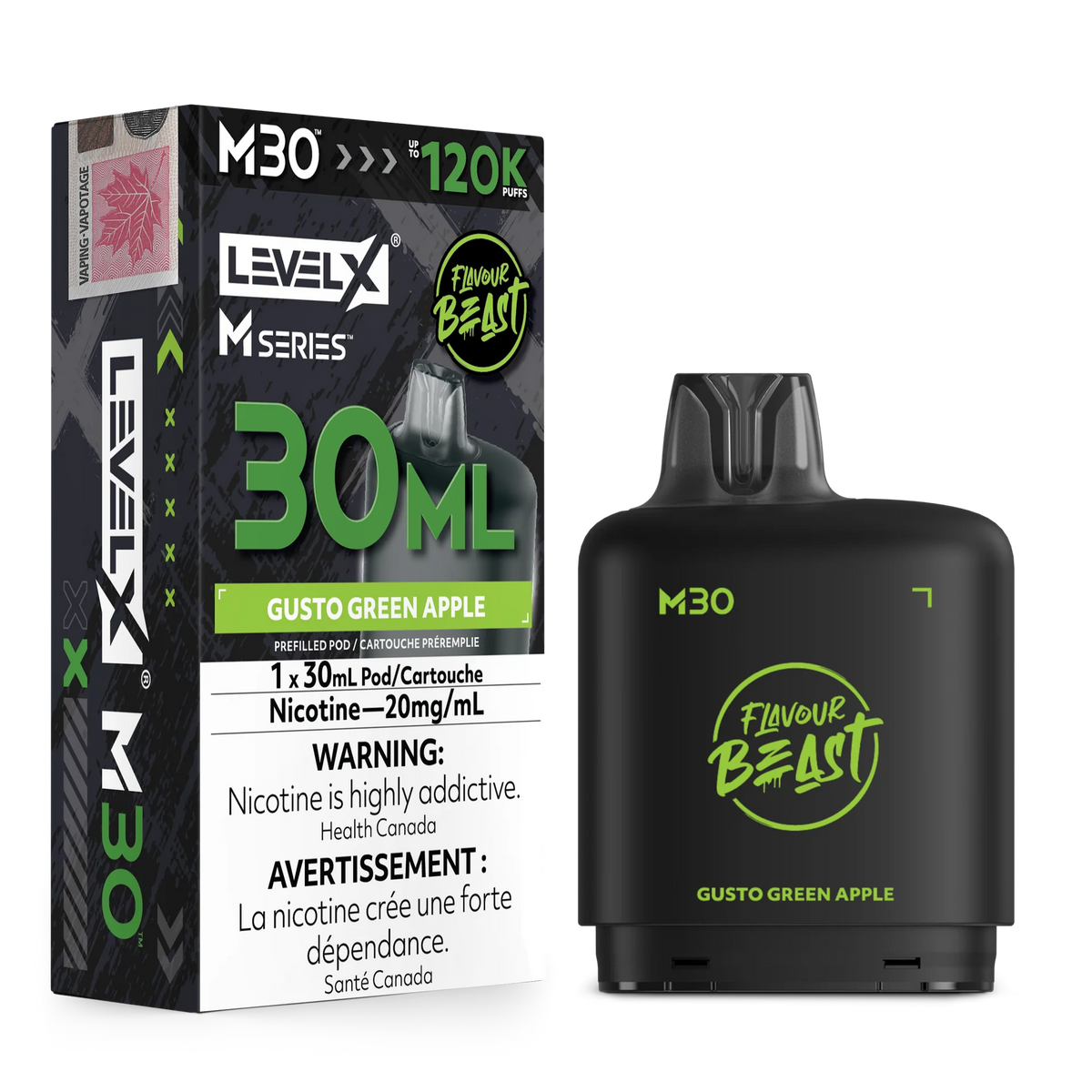 Gusto Green Apple Level X M Series Pod 30mL 120K Pod by LEVEL X BY FLAVOUR BEAST