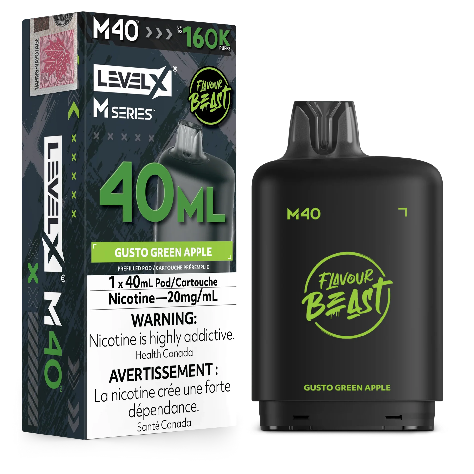 Gusto Green Apple Level X M Series Pod 40mL 160K Pod