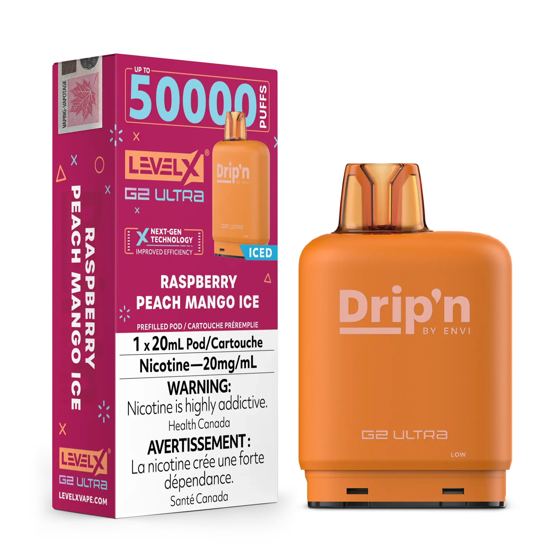 Raspberry Peach Mango Ice by Level X Drip'n G2 Ultra 50K – 20mg by LEVEL X BY DRIP'N